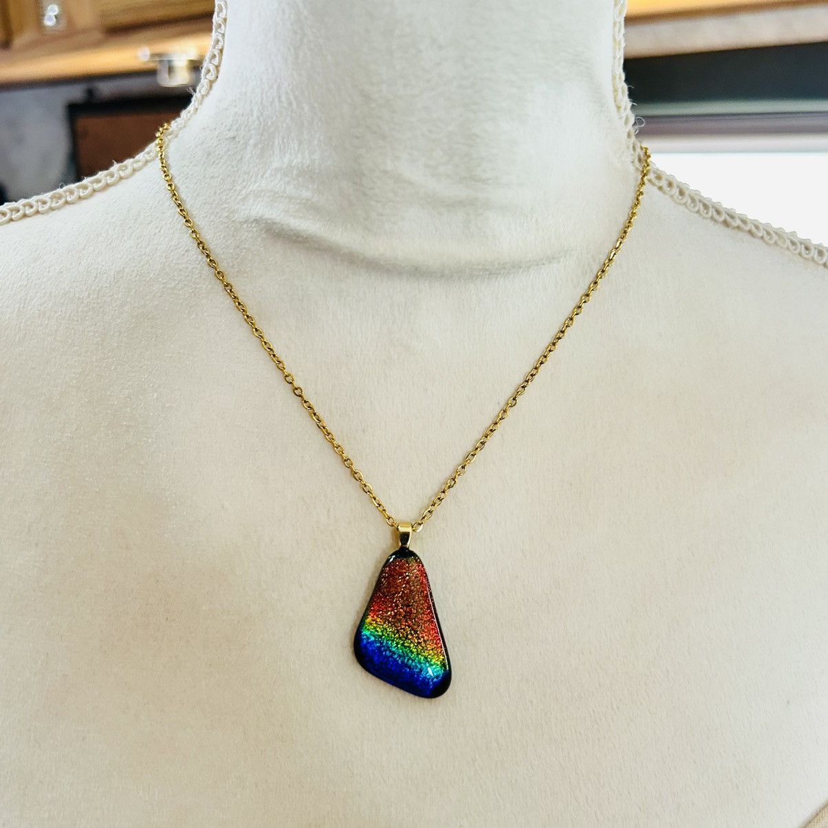 Handmade Handcrafted dichroic sparkle pendant on chain necklace Size ONE SIZE - 2 Thumbnail