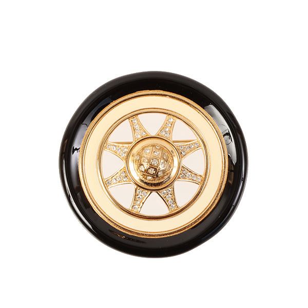 image of Dior Rhinestone Circle Design Brooch Black, Women's