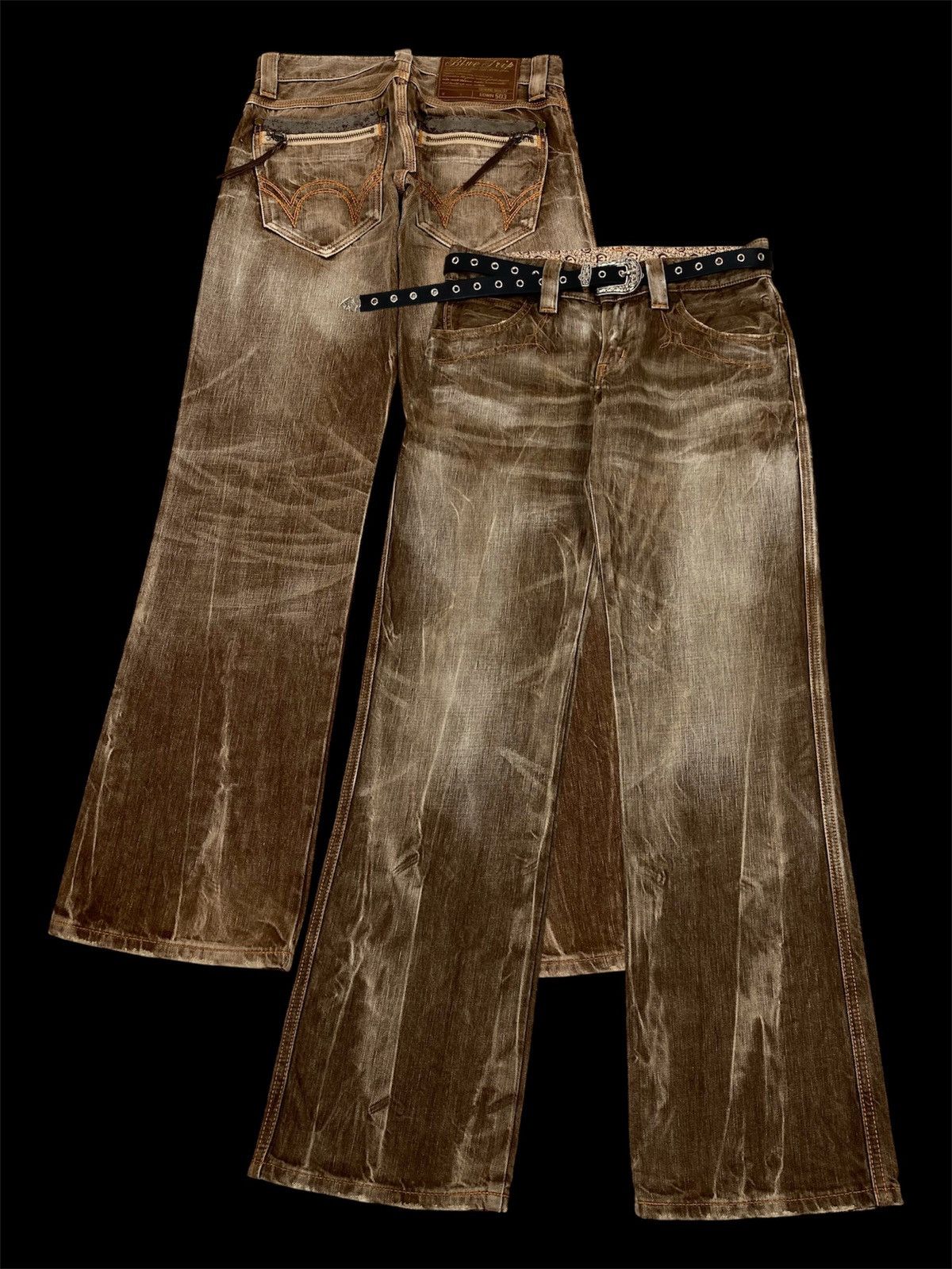 Hysteric Glamour VERY RARE❗️VTG EDWIN BLUE TRIP CRAZY FADED BROWN FLARE JEANS Size US 30 / EU 46 - 1 Thumbnail