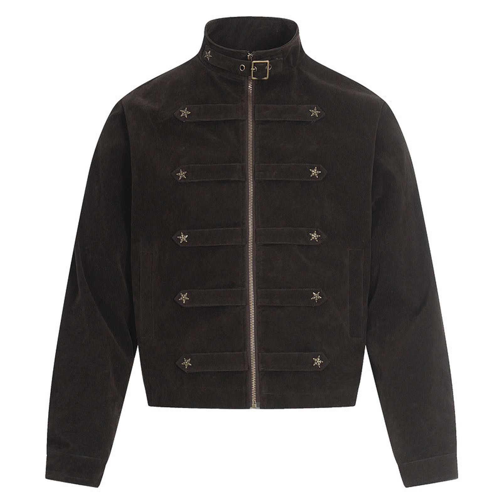 Suede Military Style Jacket Zip Front