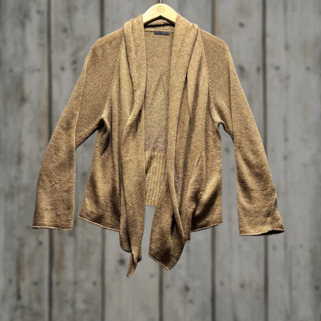 Vintage OSKA Sweater Cardigan 4 Brown Open Knit Drape Front Shawl Collar Layering Womens Size S / US 4 / IT 40 - 1 Thumbnail