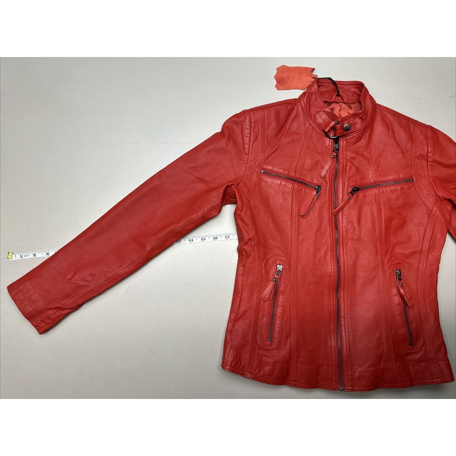 Other Leather Farm Womens Red Slim Motorcycle Jacket Genuine Leath Size M / US 6-8 / IT 42-44 - 3 Thumbnail