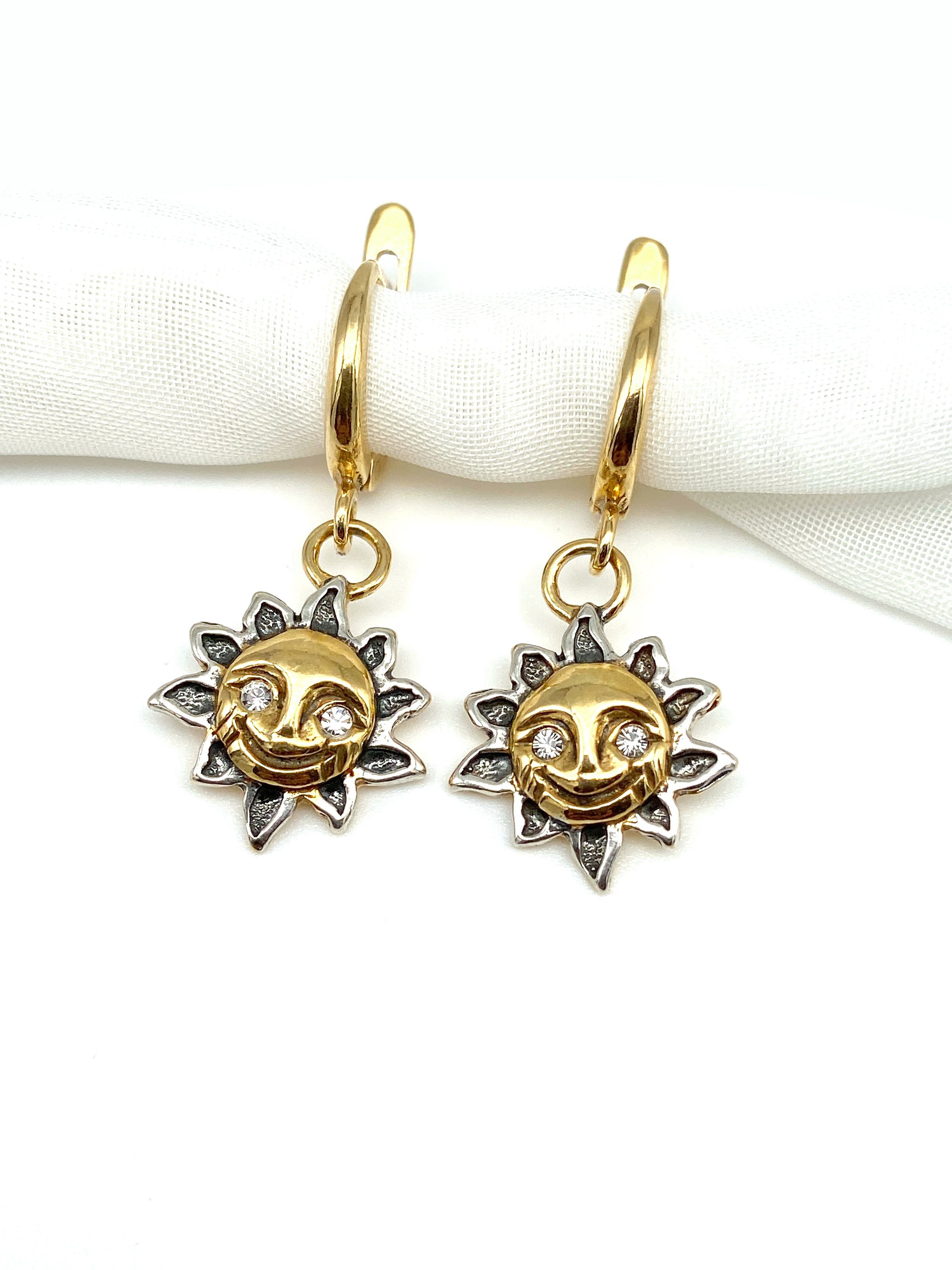 Handmade × Sterling Silver Sun Smile 925 Sterling Silver Dangle Earrings Size ONE SIZE - 1 Thumbnail