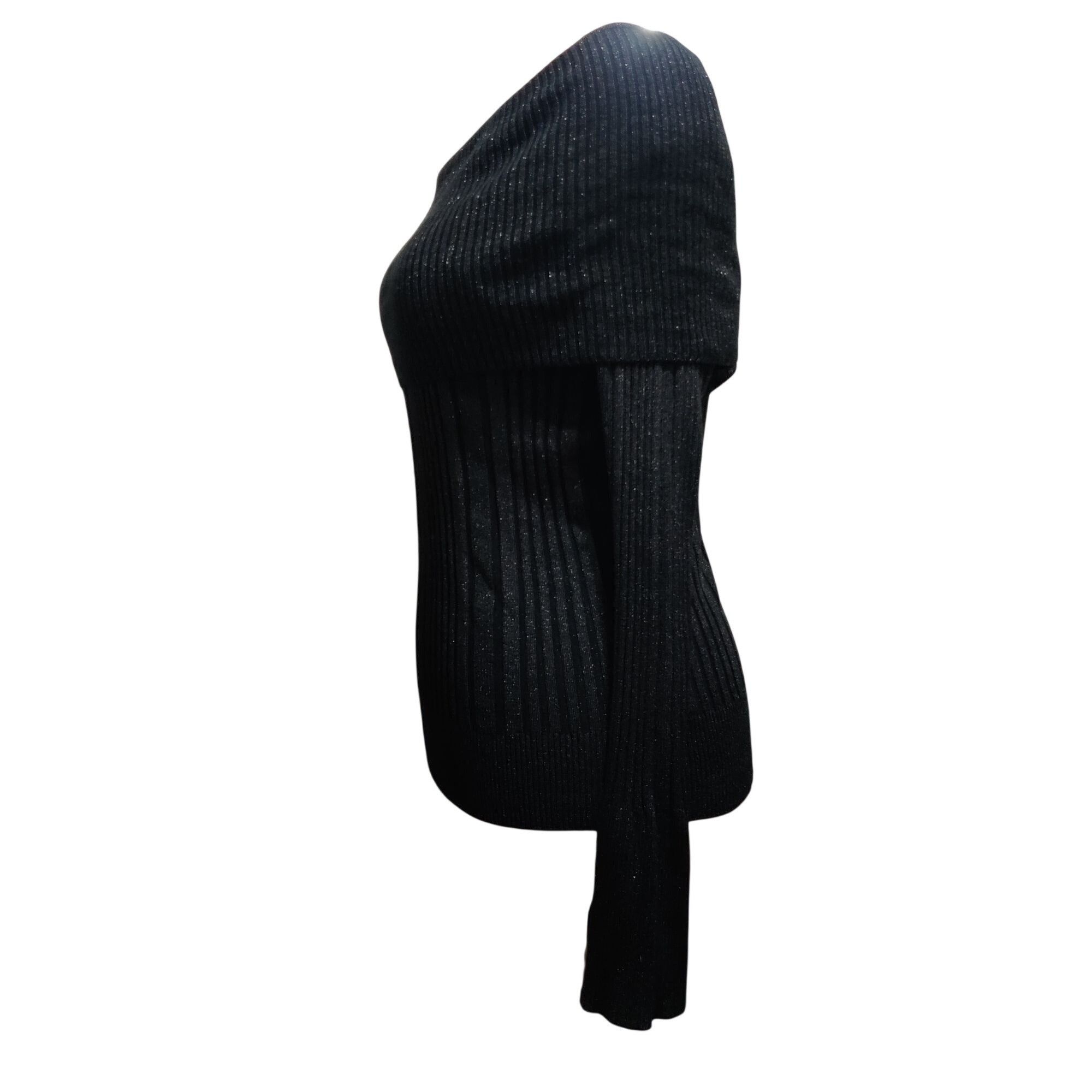 Other GNW L Womens Black Sweater Ribbed Metallic Cowl Neck Stretch Size L / US 10 / IT 46 - 13 Thumbnail