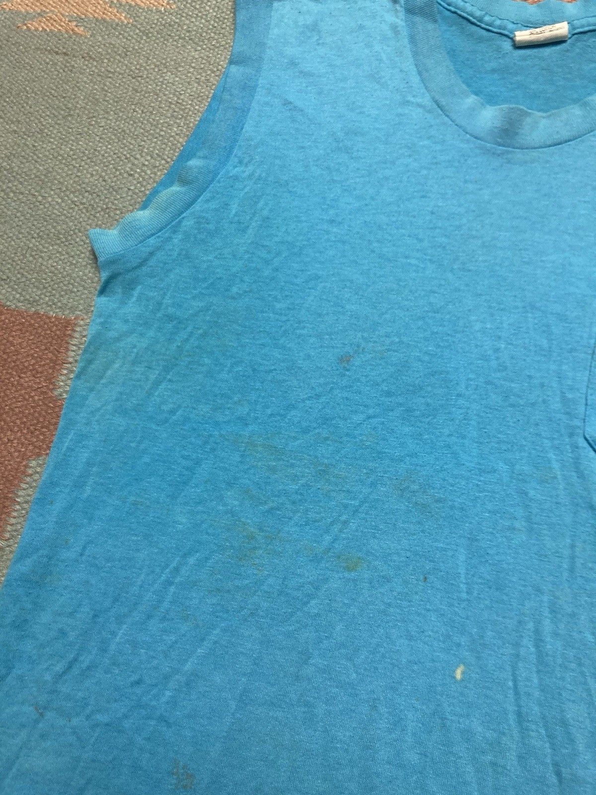 Vintage Vintage 80s pocket t shirt blank teal blue muscle soft M Size US M / EU 48-50 / 2 - 4 Thumbnail