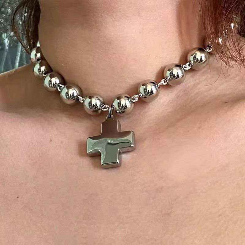 Jewelry x Vintage Gothic Punk Style Unisex Cross Chain Necklace in Silver, Women's