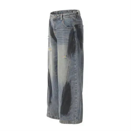 Jean American men's loose graffiti ripped straight jeans Size US 32 / EU 48 - 3 Thumbnail