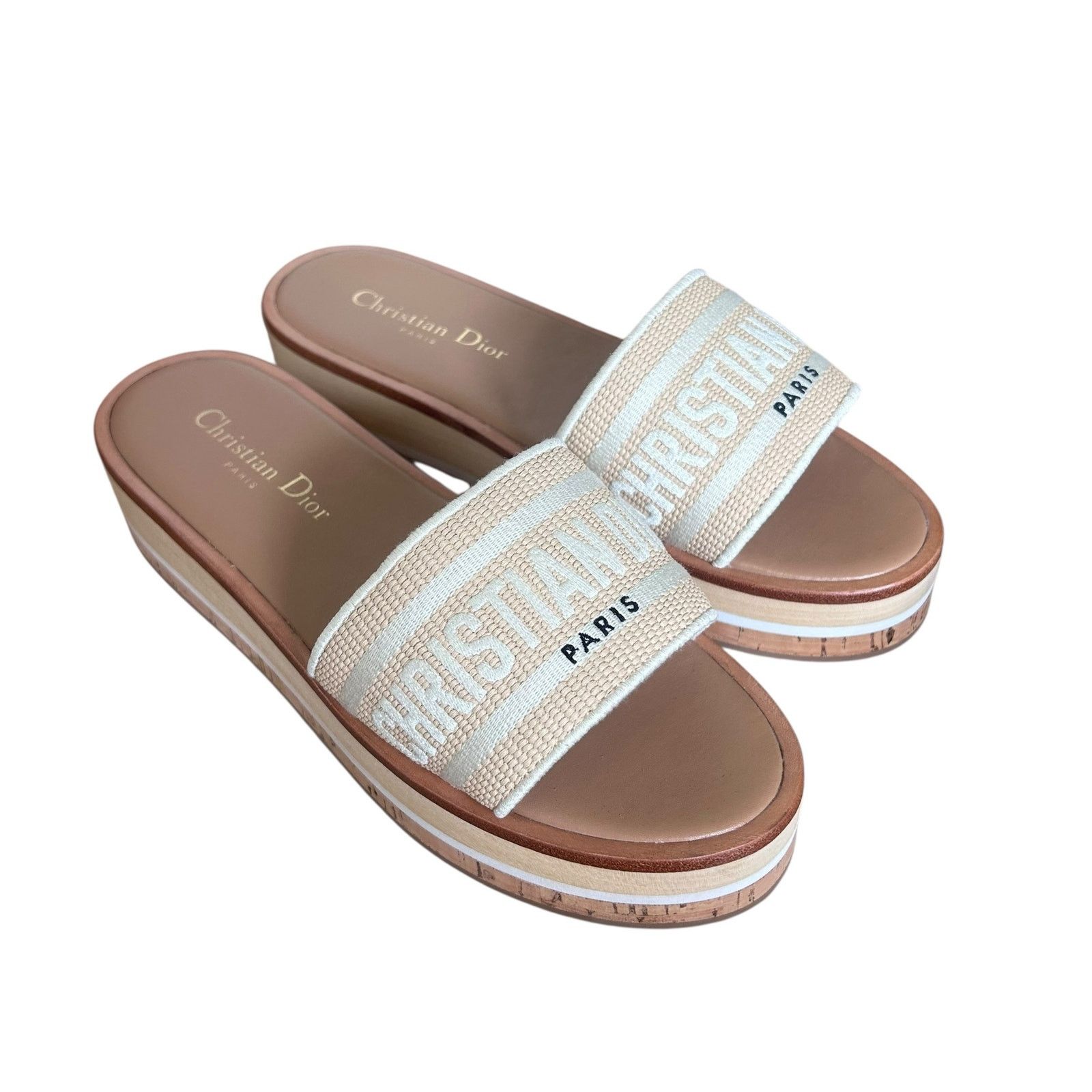 Dior Dior Dioriviera Dway Natural Beige Platform Slides Sz 39 Size US 8 / IT 38 - 1 Thumbnail