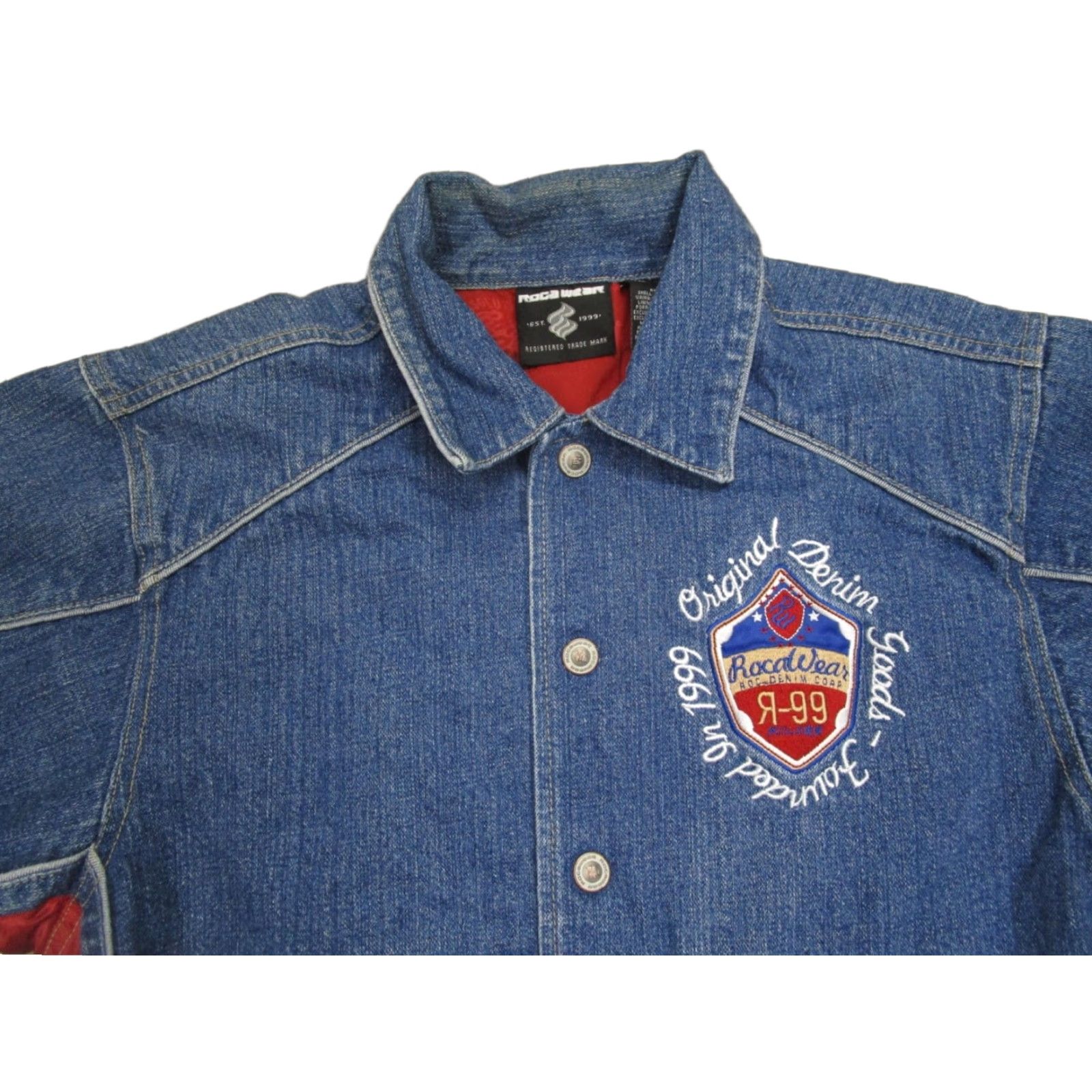 Rocawear Vintage Rocawear Denim Jacket Men M Blue Embroidered 90s Hip Hop Streetwear Jacket Size US M / EU 48-50 / 2 - 1 Thumbnail