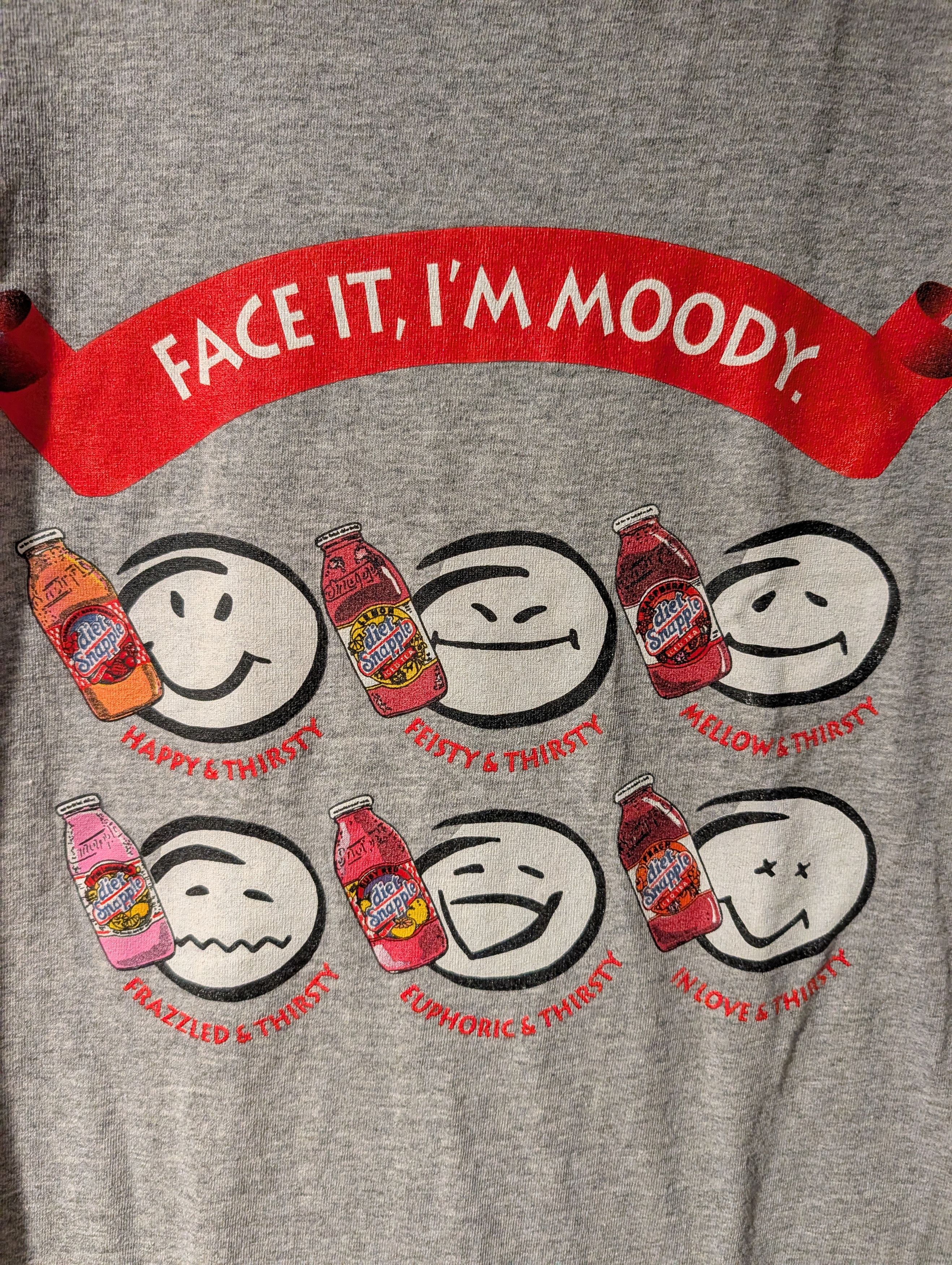 Gildan Vintage 90s Snapple Moody Smiley Face T-Shirt Mens XL Grey Size US XL / EU 56 / 4 - 2 Thumbnail