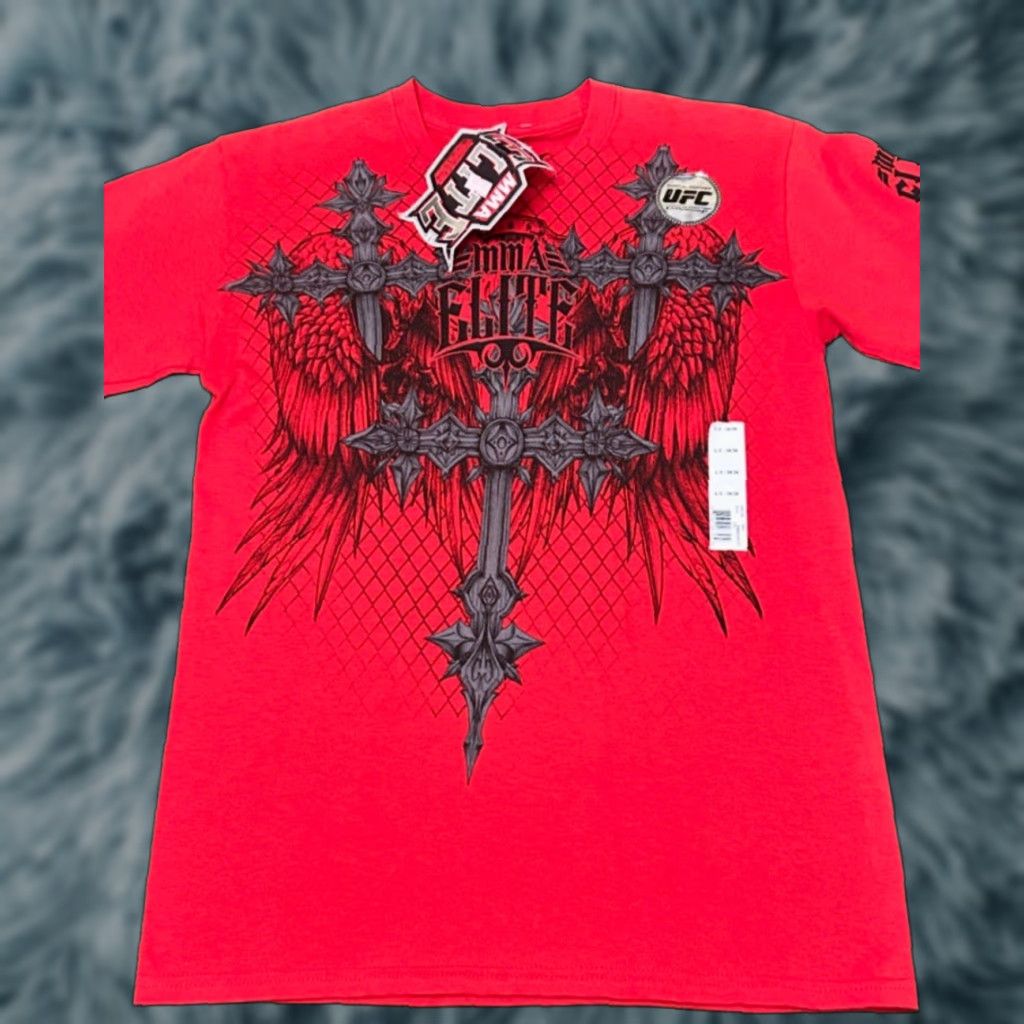 VINTAGE MMA Elite Cross Wings Shirt Mens S Red Grunge Y2K Punk 2000s UFC Raver NWT