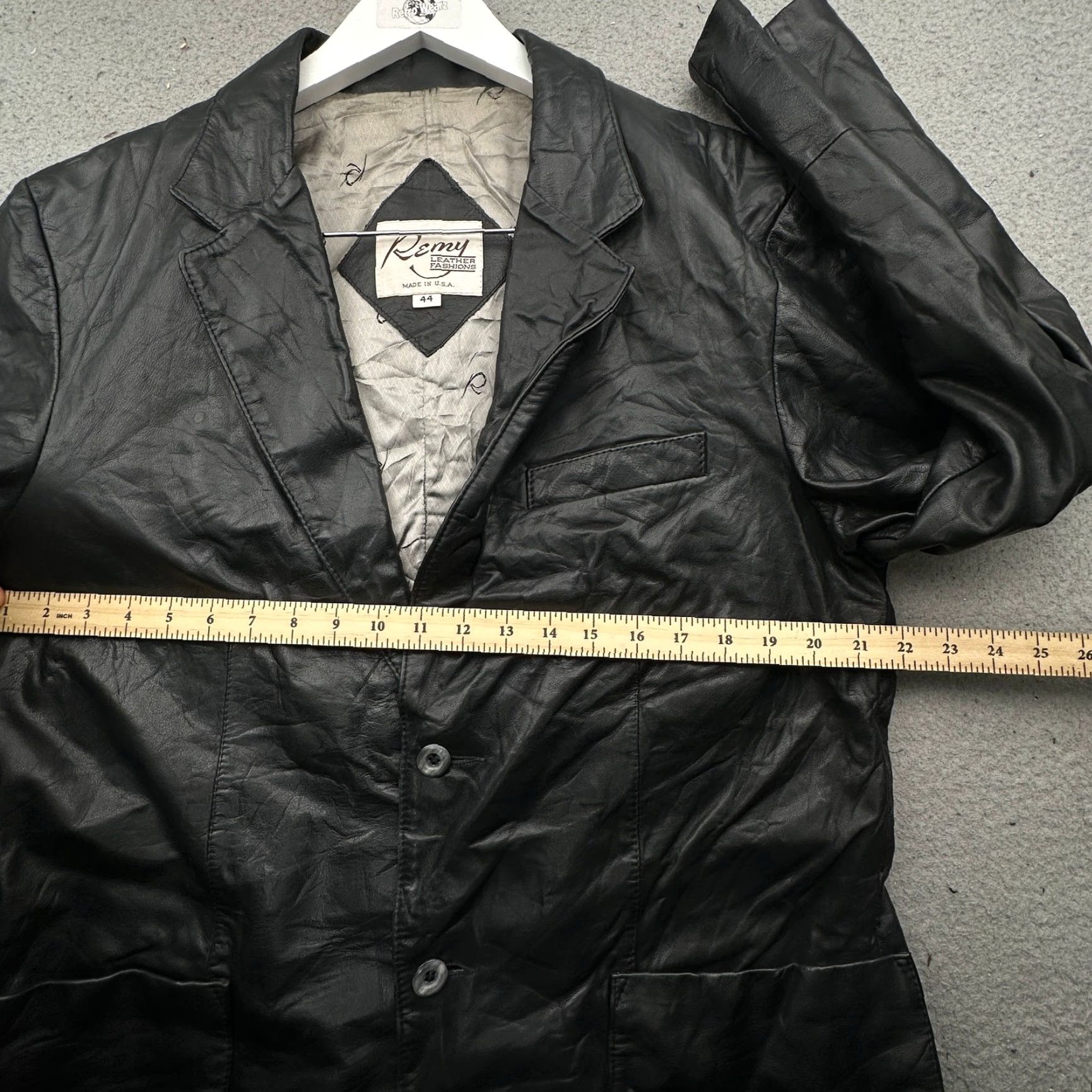Vintage VINTAGE Remy Leather Blazer Sport Coat Mens 44 Large Black Lined Two Button Coat Mens Size 44R - 6 Thumbnail