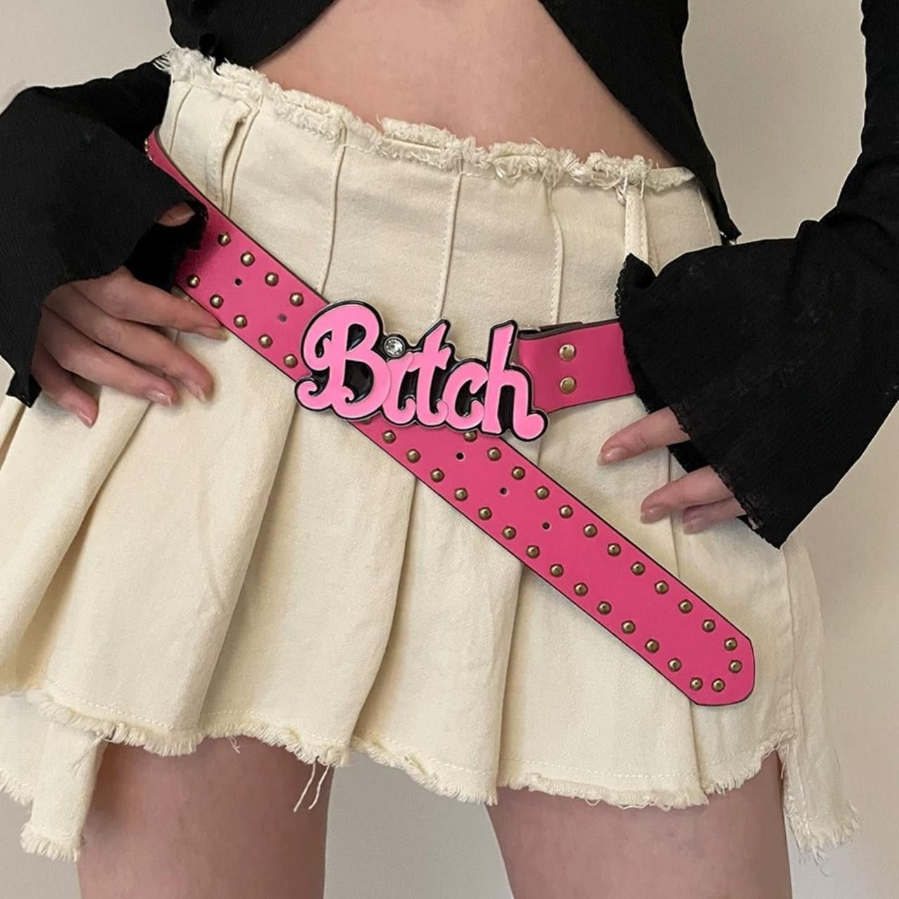 Japanese Brand Y2K Bitch Buckle Pink Belt OS Size ONE SIZE - 2 Thumbnail