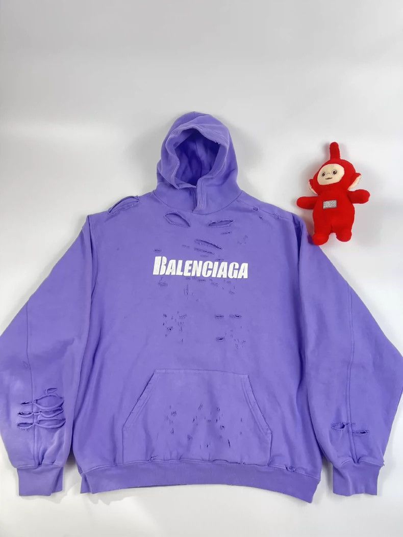 Balenciaga Destroyed Hoodie Purple | Grailed
