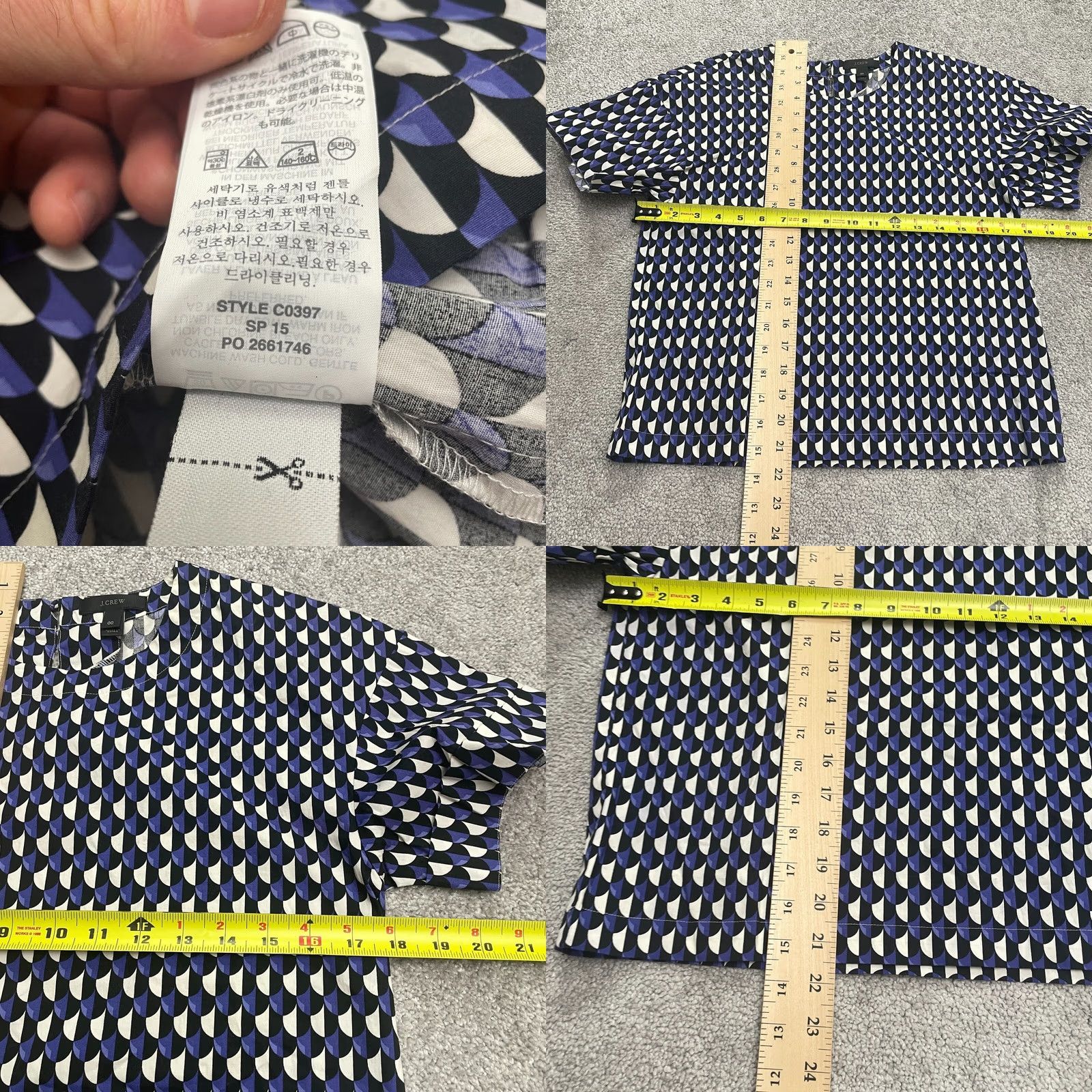 J.Crew J.CREW Geometric Blouse Womens 00 Multicolor Short Sleeve Casual Top Size XXS / US 00 / IT 34 - 8 Thumbnail
