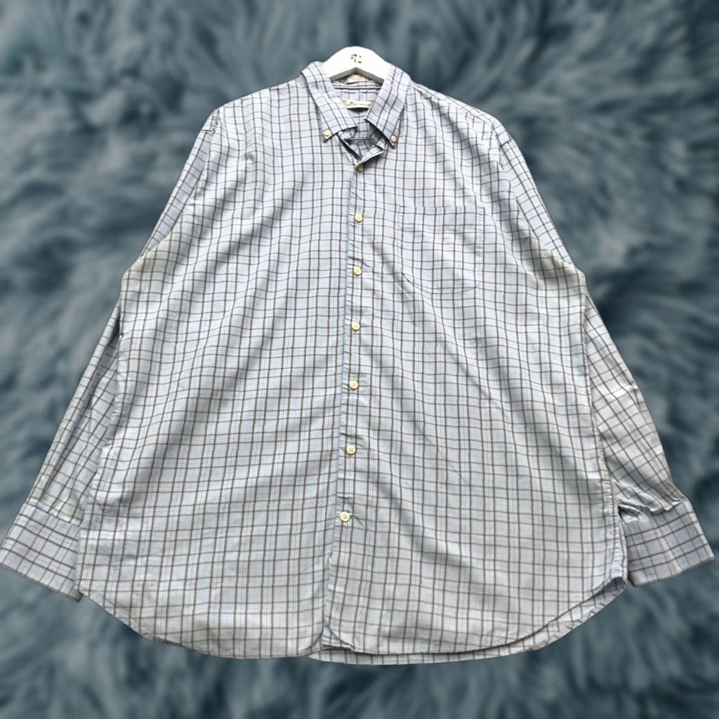 Peter Millar Peter Millar Button-Down Long Sleeve Dress Shirt Mens XL Blue Brown Plaid Check Shirt Size 46R - 1 Thumbnail