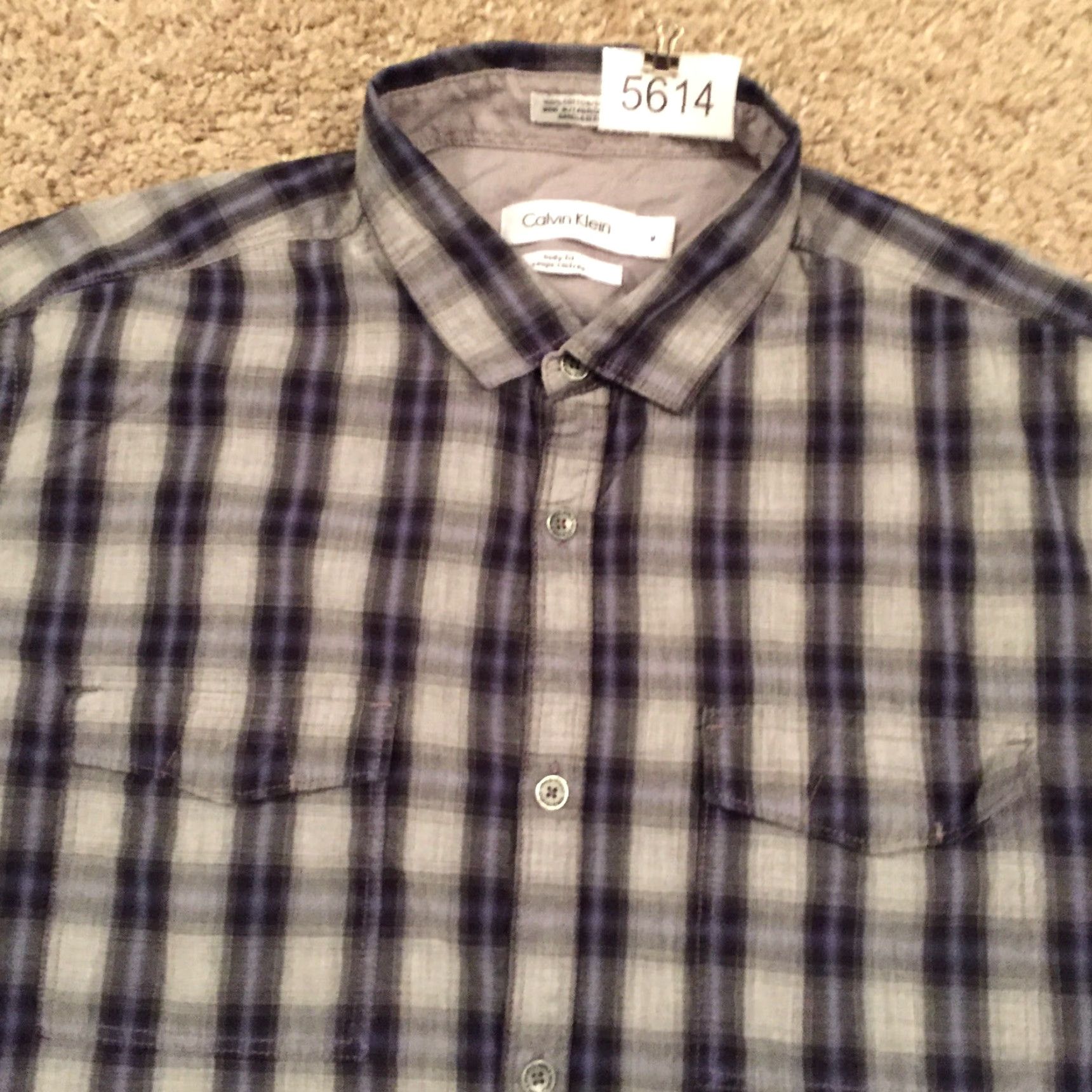 Calvin Klein Calvin Klein Shirt Mens Medium Gray Blue Plaid Roll Tab Long Sleeve Button Up Size US M / EU 48-50 / 2 - 3 Thumbnail