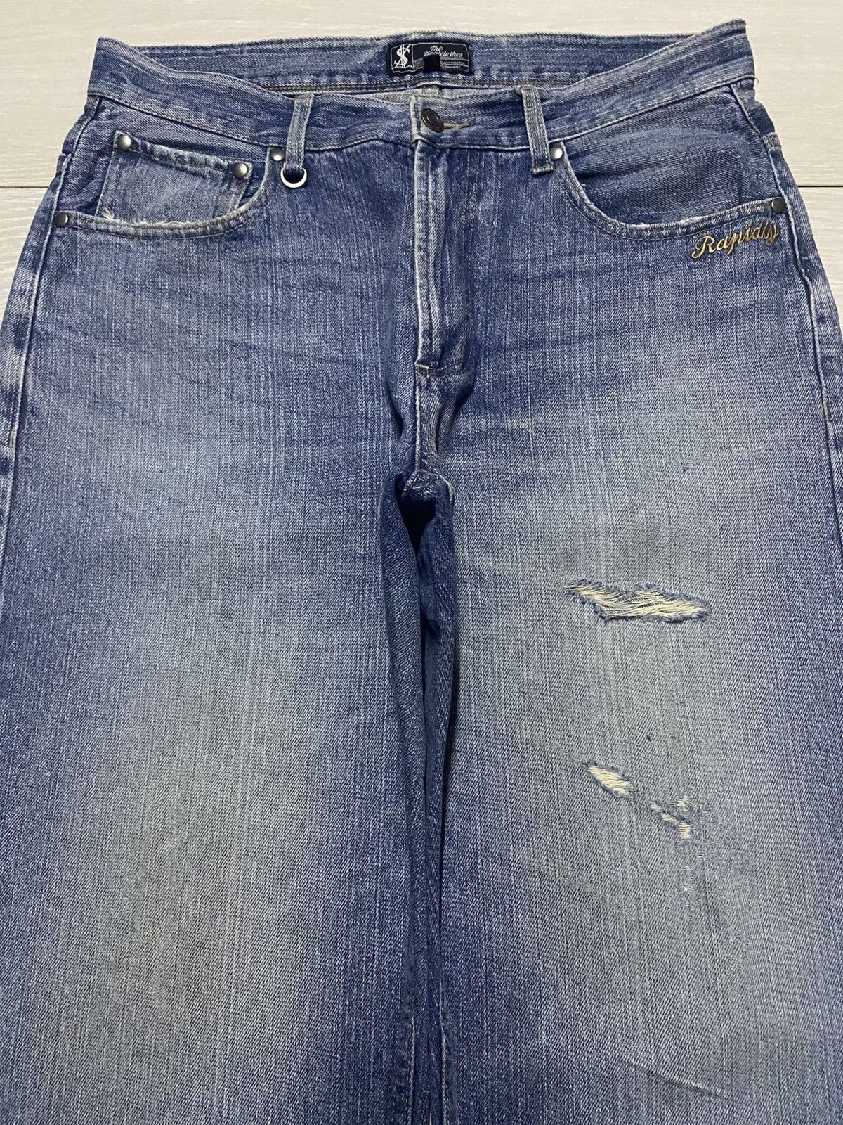 Japanese Brand Vintage Rapidly Embroidery Logo Faded Wash Taperred Leg Jean Size US 33 - 3 Thumbnail