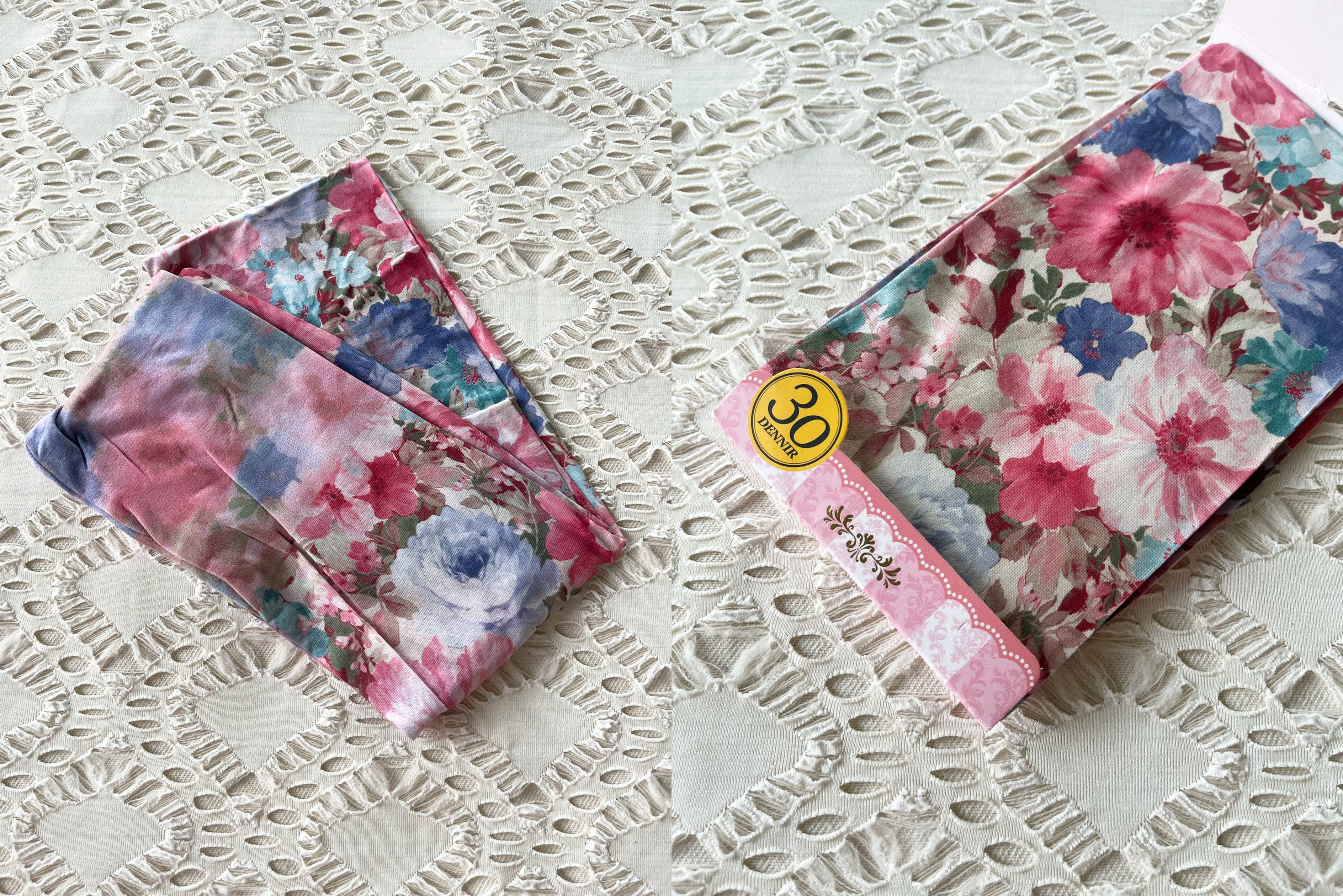 Japanese Brand Dead Stock Stockings pink Tights with florals printed Size ONE SIZE - 4 Thumbnail