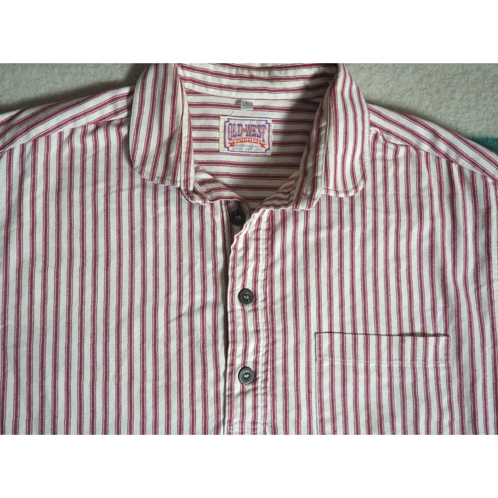 Vintage VINTAGE Old West Outfitters Henley Shirt L Red White Stripe Pocket Cotton Rockabilly 80s 90s Cowboy USA Mens Size US L / EU 52-54 / 3 - 2 Thumbnail