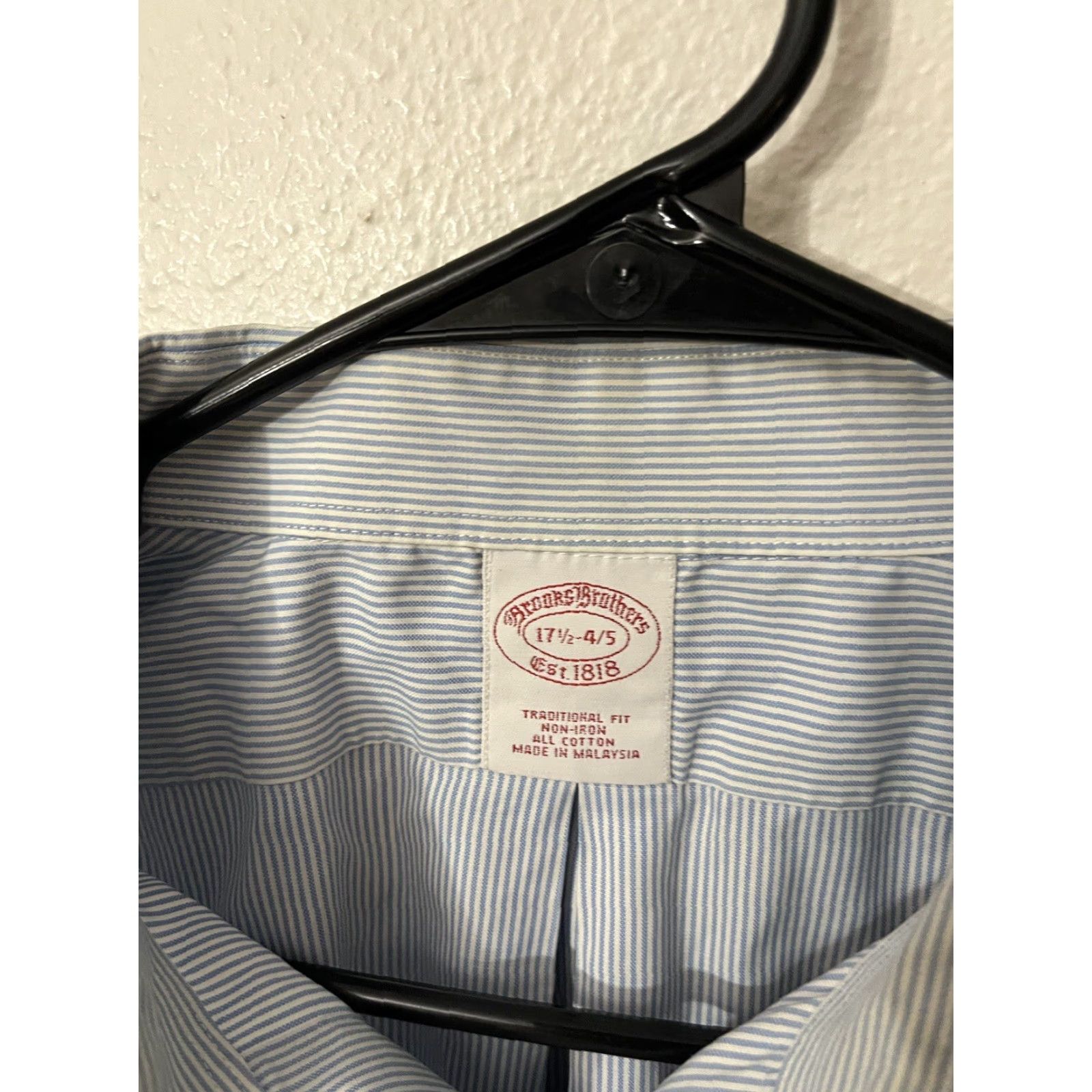 Brooks Brothers Brooks Brothers Button-Up Shirt Mens 17.5 Blue Striped Long Sleeve Button-Down Collar Suit Business Casual Formal Travel Wedding Cotton Size US XL / EU 56 / 4 - 2 Thumbnail
