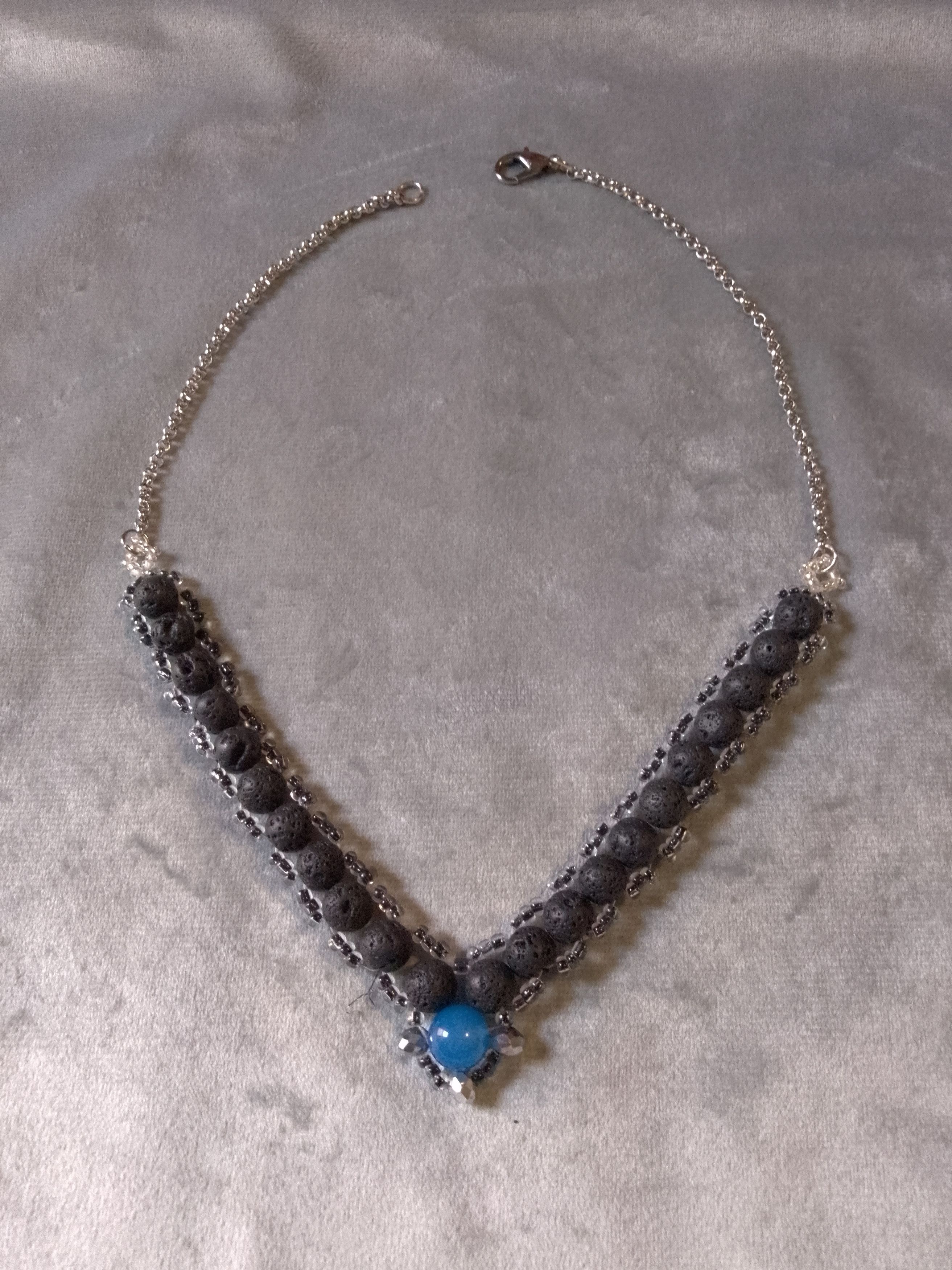 Handmade Black Necklace Natural Etna Lava stones and blue Agate Size ONE SIZE - 3 Thumbnail