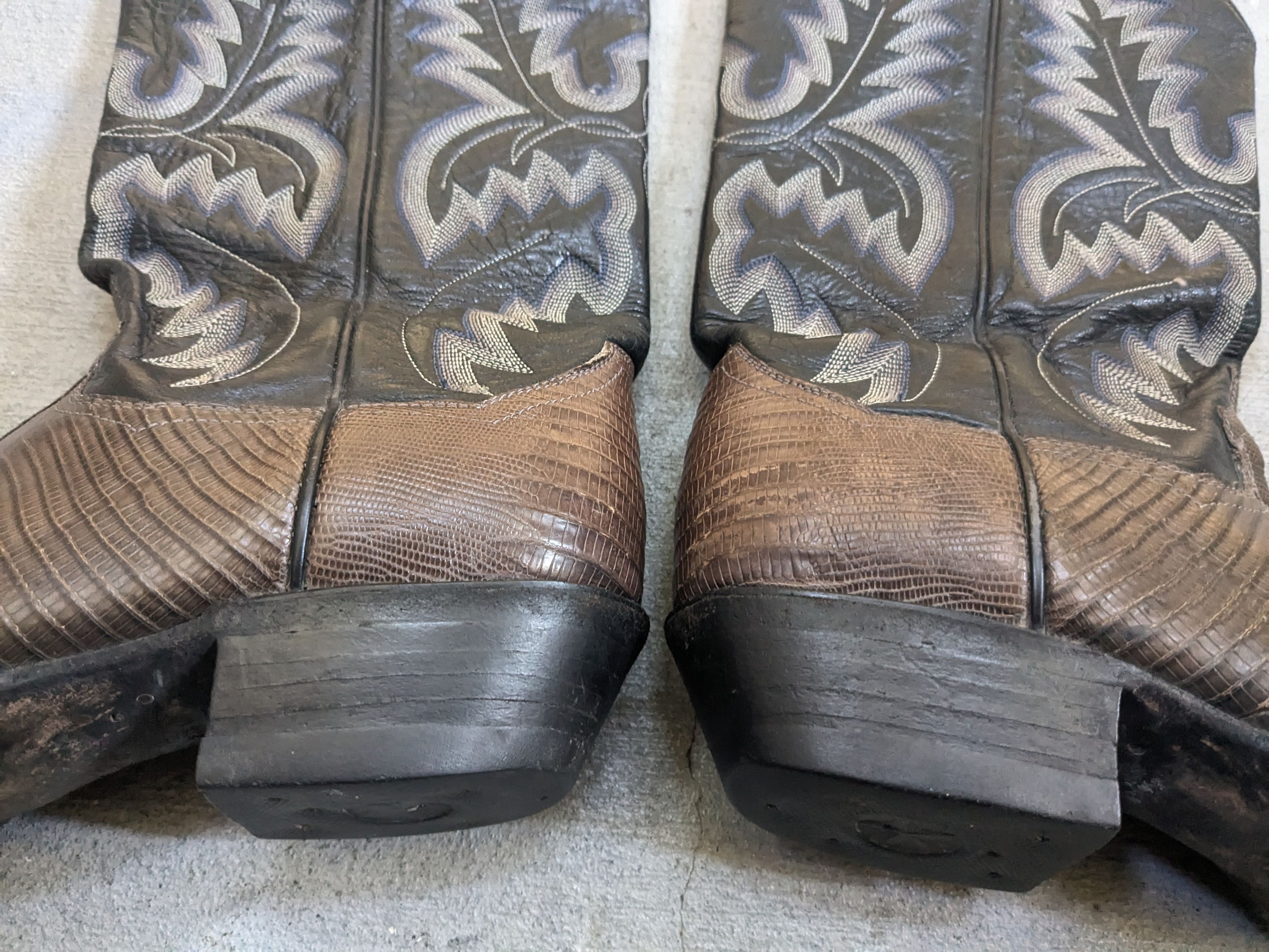 Genuine Leather Panhandle Slim Cowboy Boots 10.5 D Lizard Olive Black 10.5 Size US 10.5 / EU 43-44 - 7 Thumbnail
