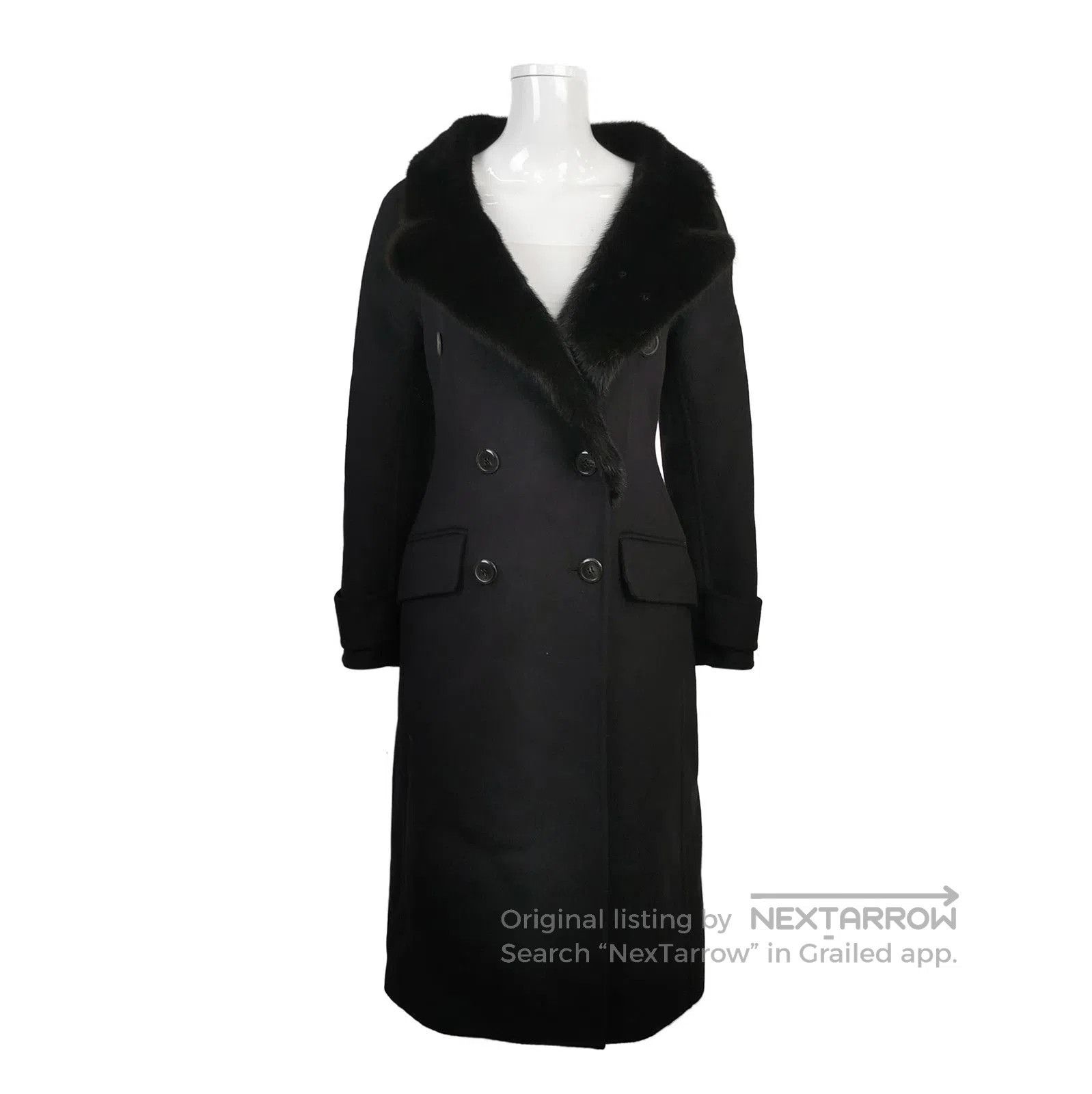 Prada Prada Black Wool Blend Overcoat with Fur Collar . Size US S / EU 44-46 / 1 - 1 Thumbnail