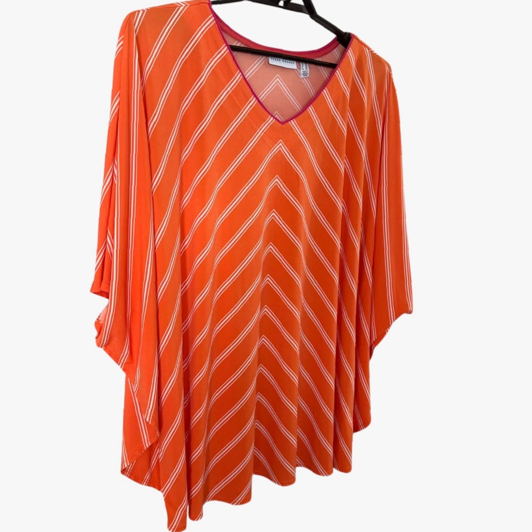 Vintage Susan Graver Striped Liquid Knit V-Neck Top Orange Womens 2X Blouse KnItems? Size XXL / US 16-18 / IT 52-54 - 3 Thumbnail