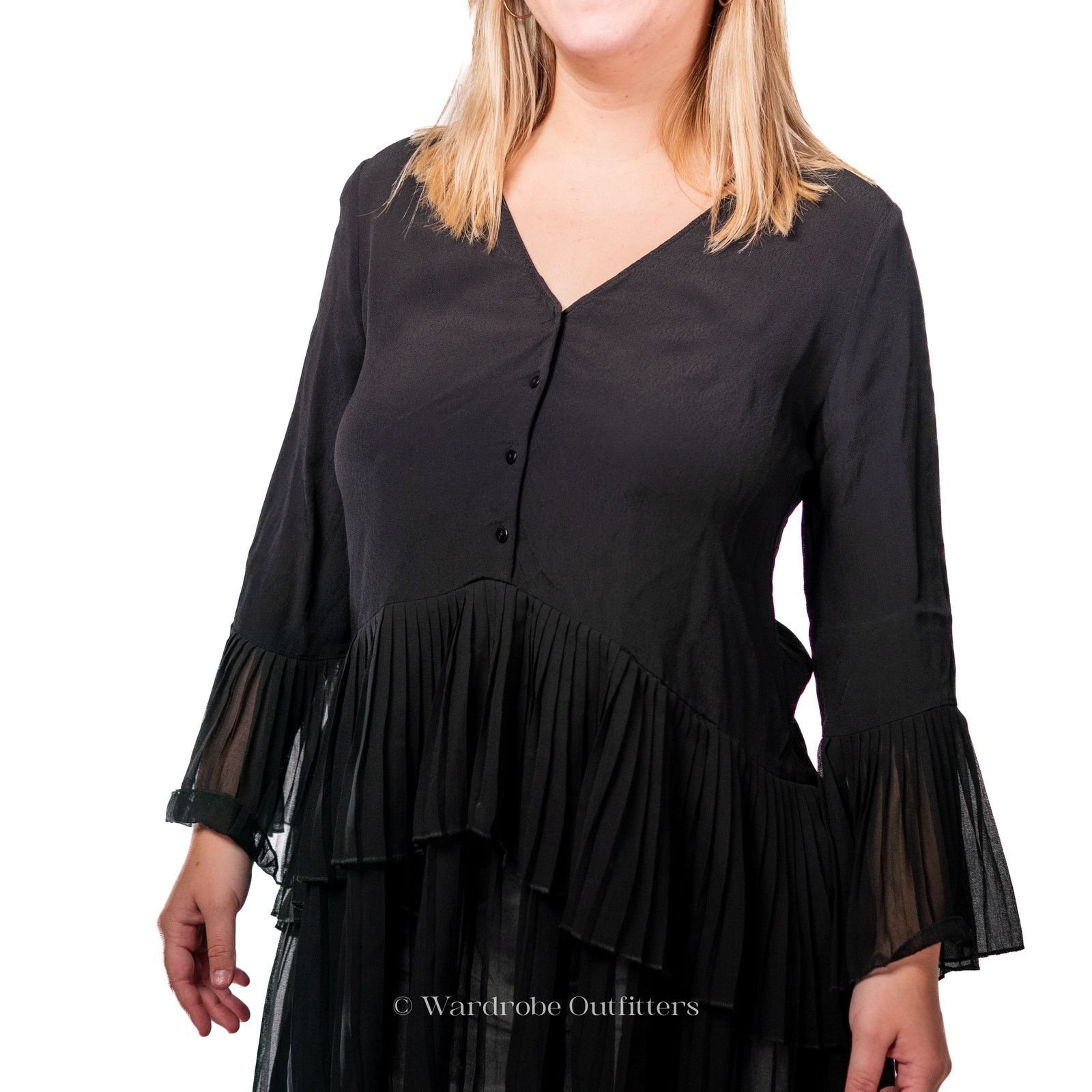 Zara Witchy Black Midi Sheer Sleeve Blouse Size XS / US 0-2 / IT 36-38 - 10 Thumbnail