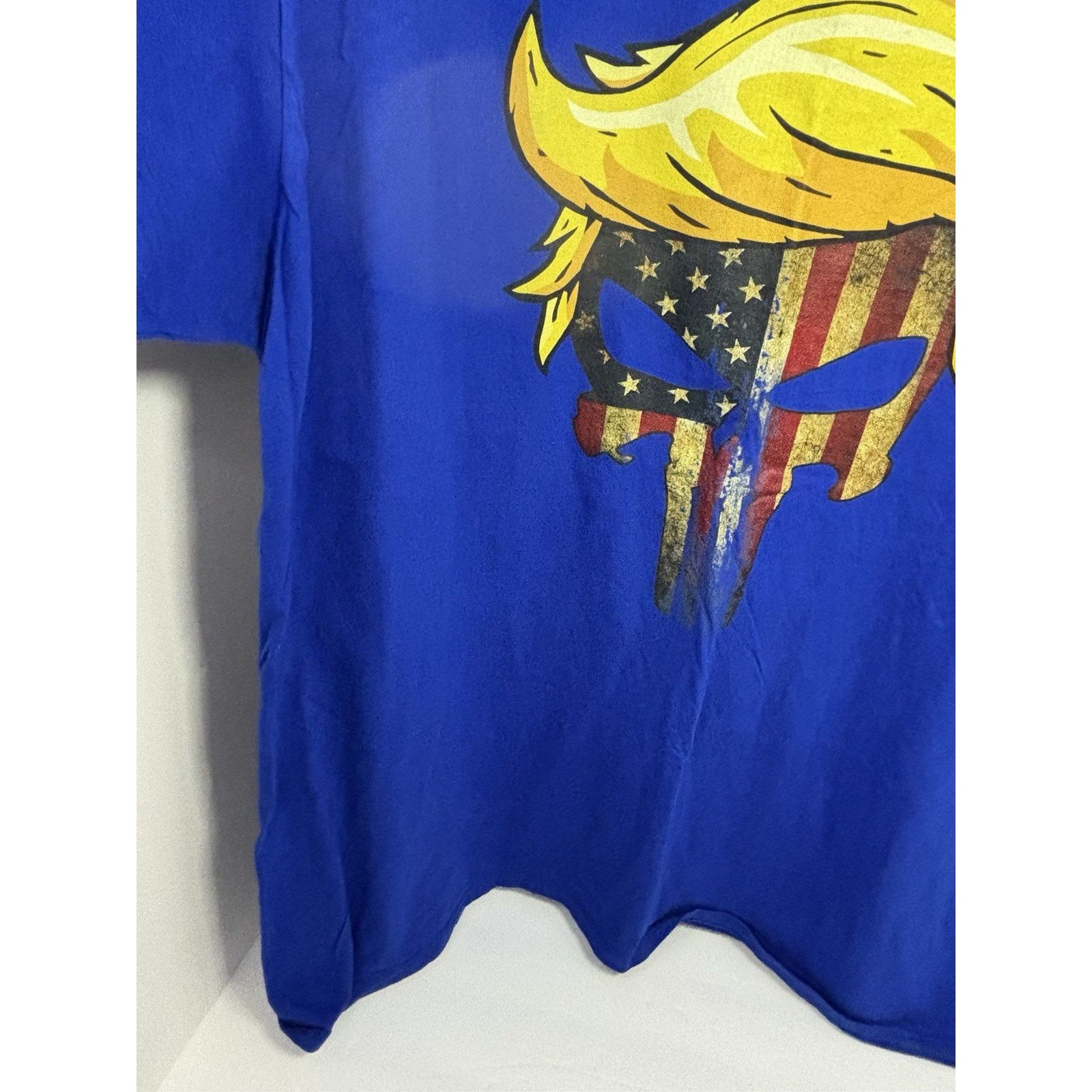 The Unbranded Brand Trump Punisher Skull Tee 2XL Blue USA Flag Hair Graphic Size US XXL / EU 58 / 5 - 11 Thumbnail