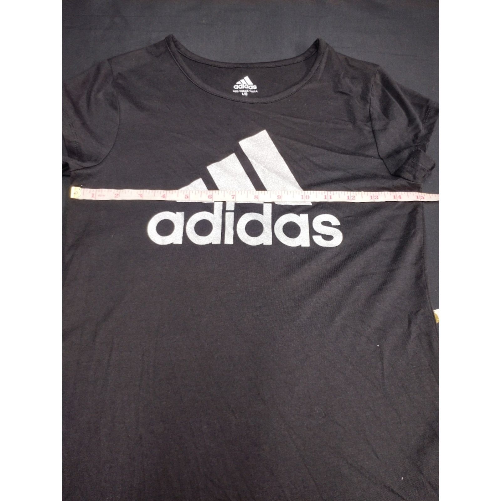 Adidas Adidas Black Tee with Sparkly Silver White Logo Short Sleeve Size L / US 10 / IT 46 - 3 Thumbnail