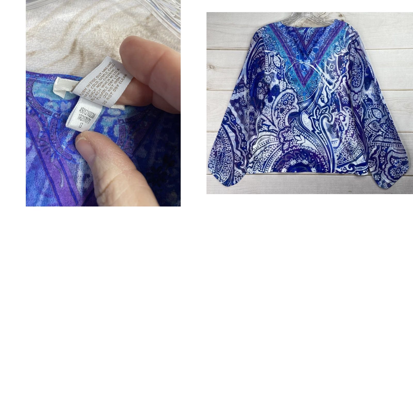 Vintage Chico's Paisley Print Top Sz 1 M Blue V-Neck Burnout Studded Shirt Womens Slim Knit Blouse Casual Summer Spring Fall Size M / US 6-8 / IT 42-44 - 8 Thumbnail