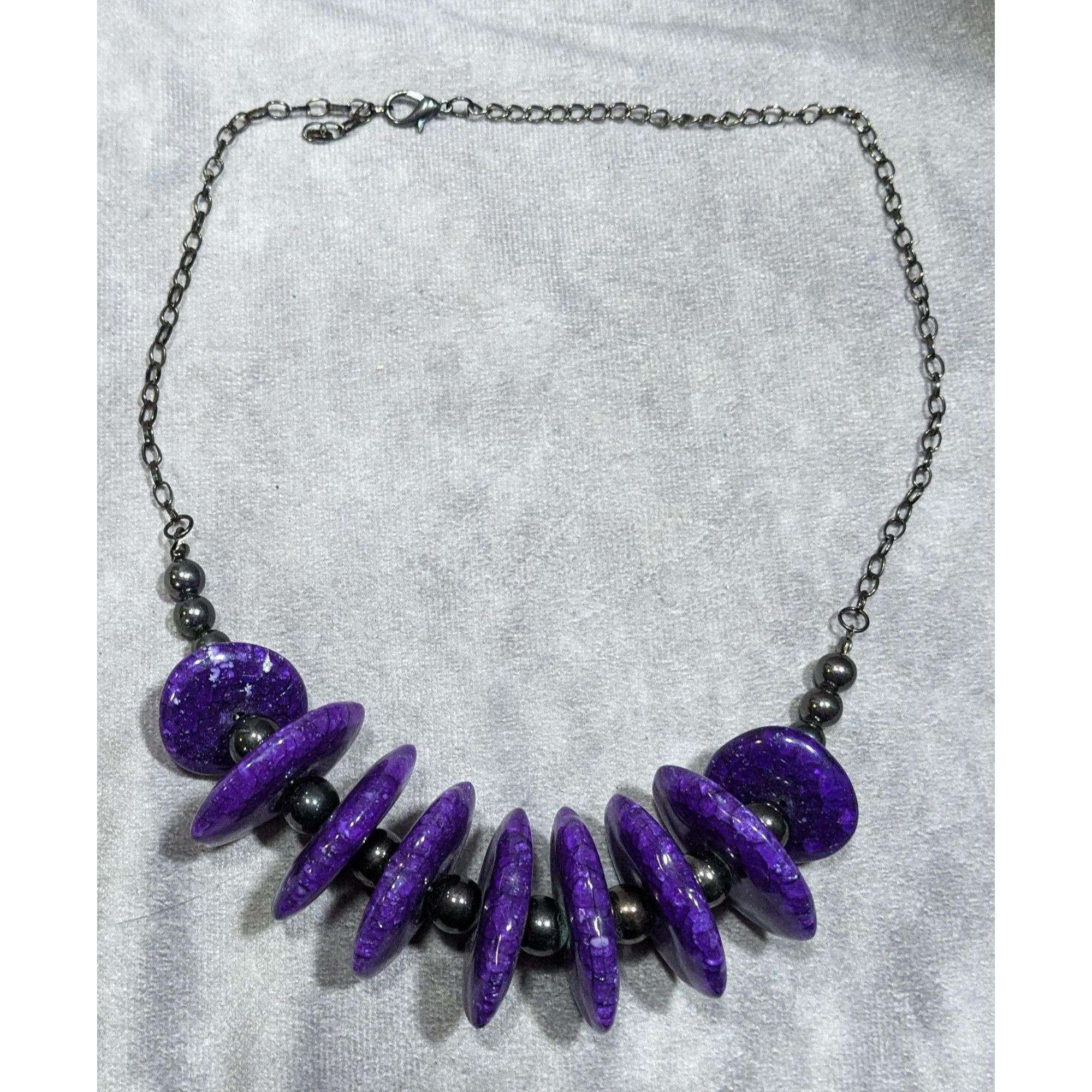 Other Chunky Gothic Purple Crackle Disc Statement Necklace Size ONE SIZE - 6 Thumbnail