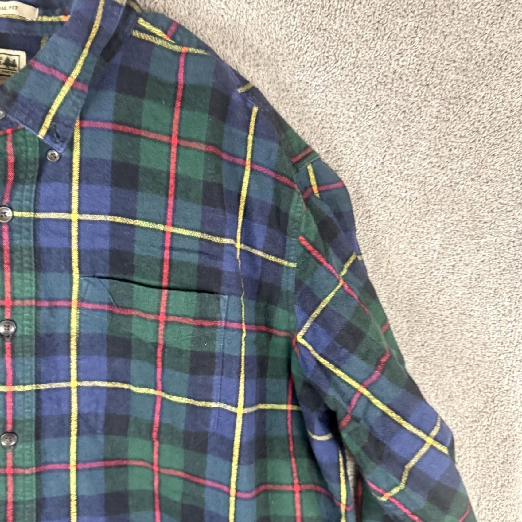 Vintage L.L.Bean Shirt Mens 2XLT Tall Green Navy Plaid Flannel Button Front Casual Size US XXL / EU 58 / 5 - 4 Thumbnail
