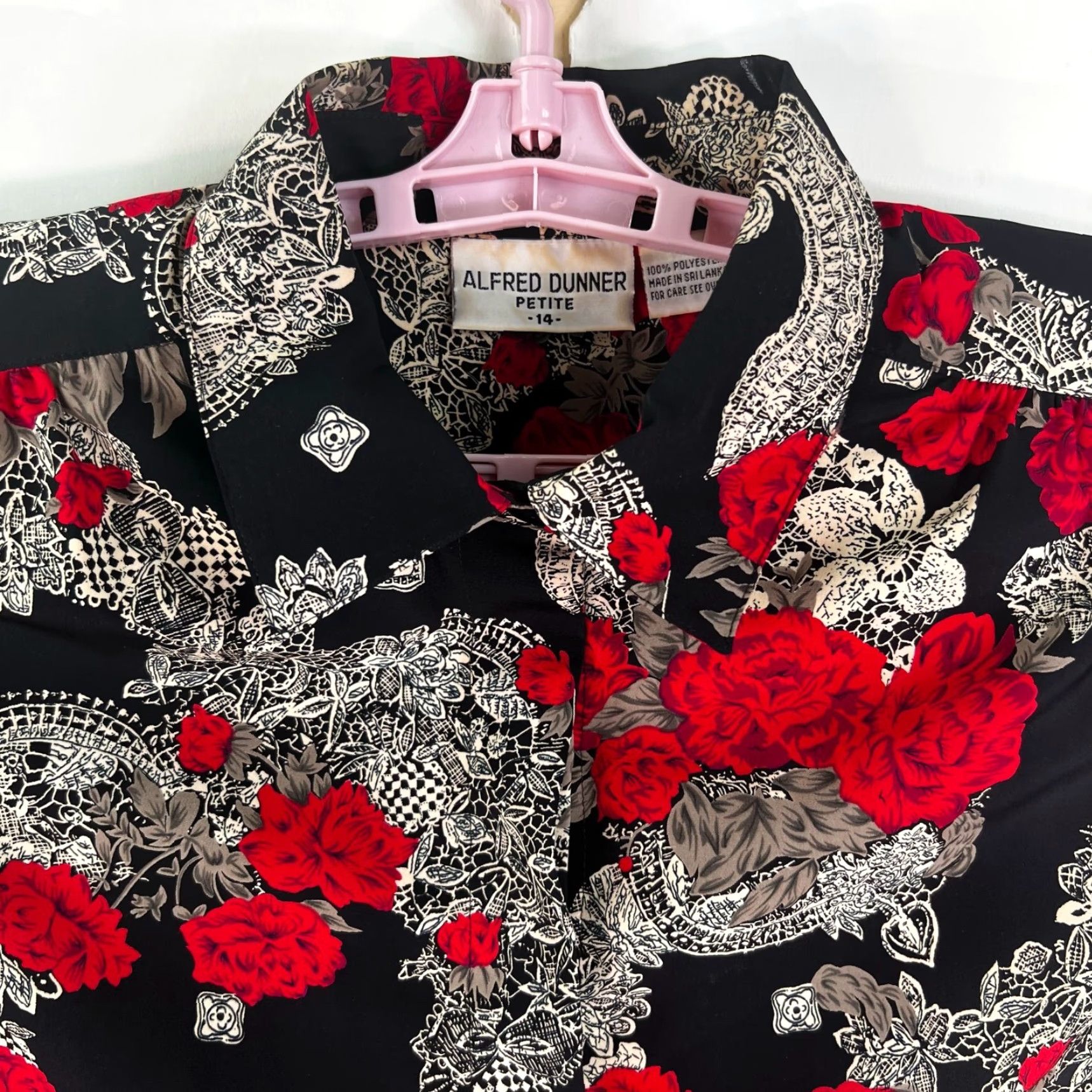Vintage VINTAGE Alfred Dunner Floral Button Up Blouse Womens Size 14P Red Black Size XL / US 12-14 / IT 48-50 - 2 Thumbnail