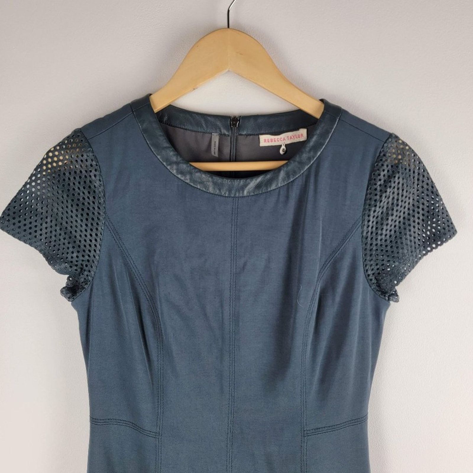 Rebecca Taylor Rebecca Taylor Mesh Short Sleeve Sheath Dress Leather Trim 6 Size M / US 6-8 / IT 42-44 - 2 Thumbnail