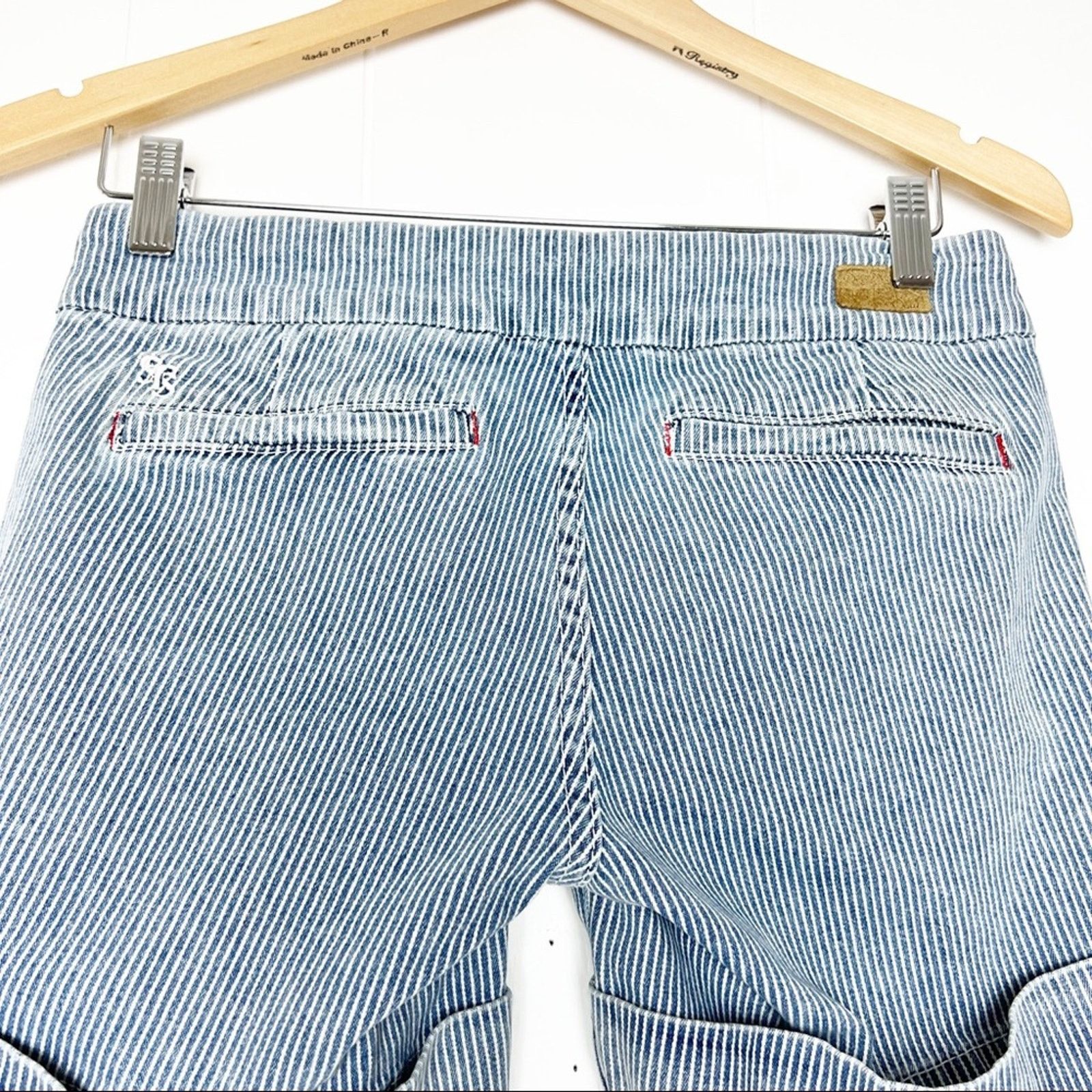 Anthropologie Distressed Denim Striped Cuffed Flat Front Shorts Womens 27 Size 27" / US 4 / IT 40 - 5 Thumbnail