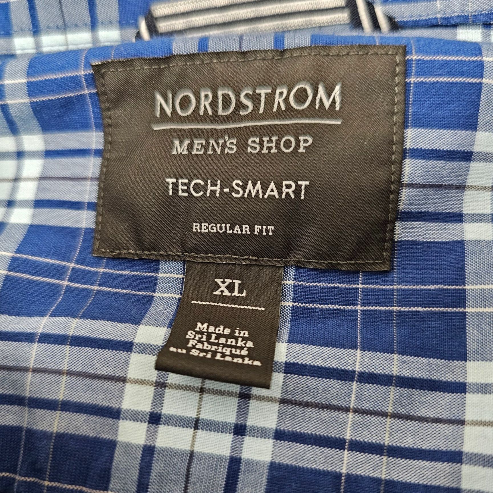Nordstrom Nordstrom Dress Shirt Mens Size Extra Large Blue Check Tech Smart Woven Oxford Size 46R - 3 Thumbnail