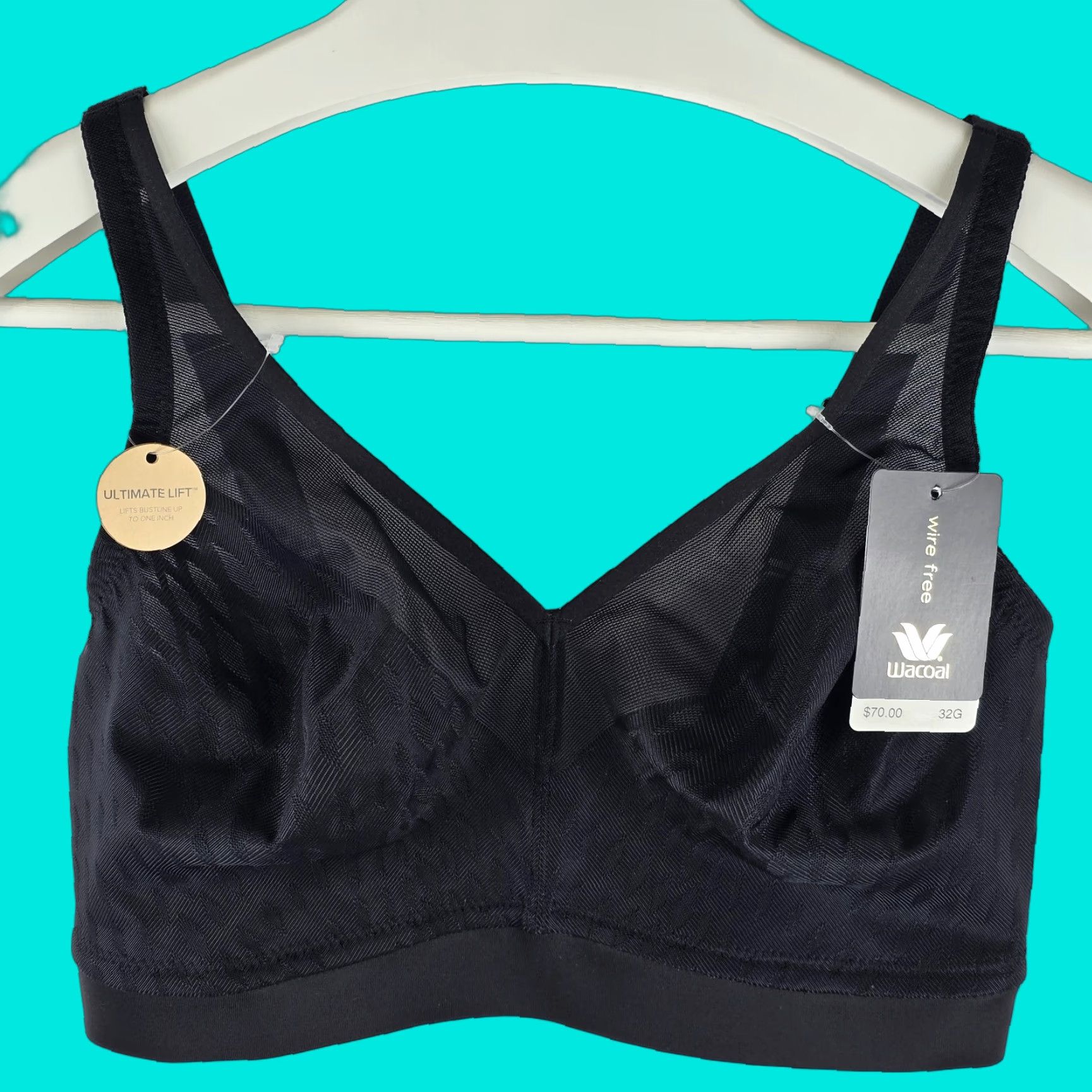 Vintage Wacoal Elevated Allure Bra 32G Black Wireless Full Figure Lift Bra - New, Women's