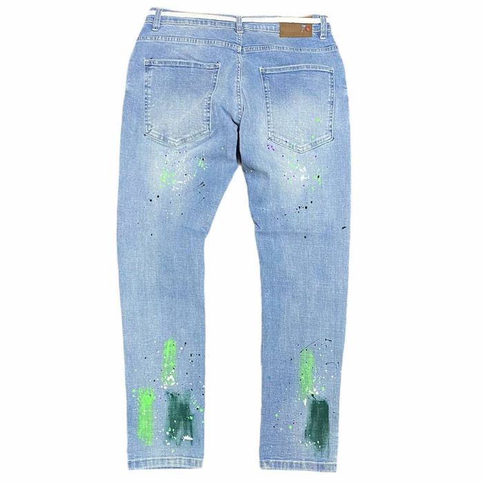 Designer SPARK Men's Paint Splattered Denim Jean In Light Blue Grailed