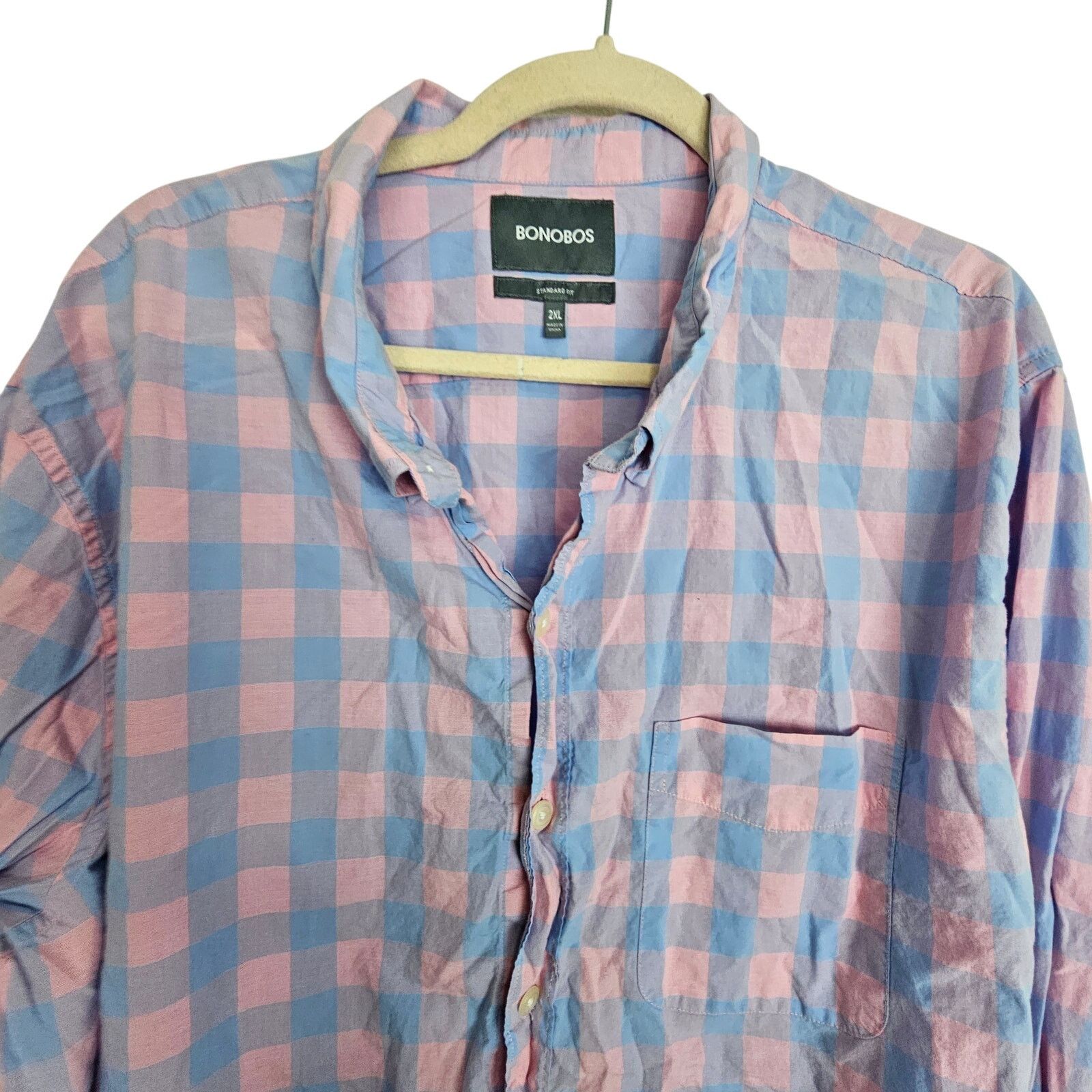 Bonobos Bonobos Dress Shirt Pink Blue Checker Strandard Fit Men 2XL Size US XXL / EU 58 / 5 - 2 Thumbnail