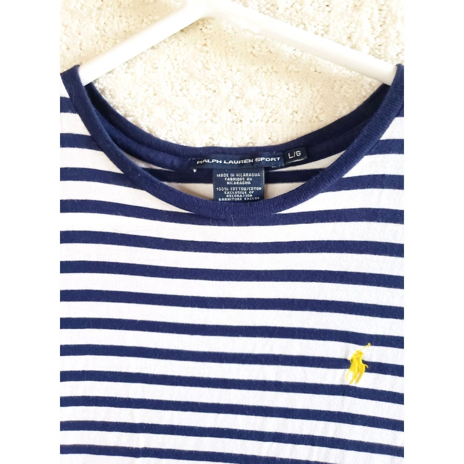 Polo Ralph Lauren VINTAGE Ralph Lauren Sport Shirt Womens L Blue Striped Short Sleeve Crew Neck Preppy Logo Casual All Seasons Men/Women Size L / US 10 / IT 46 - 4 Thumbnail