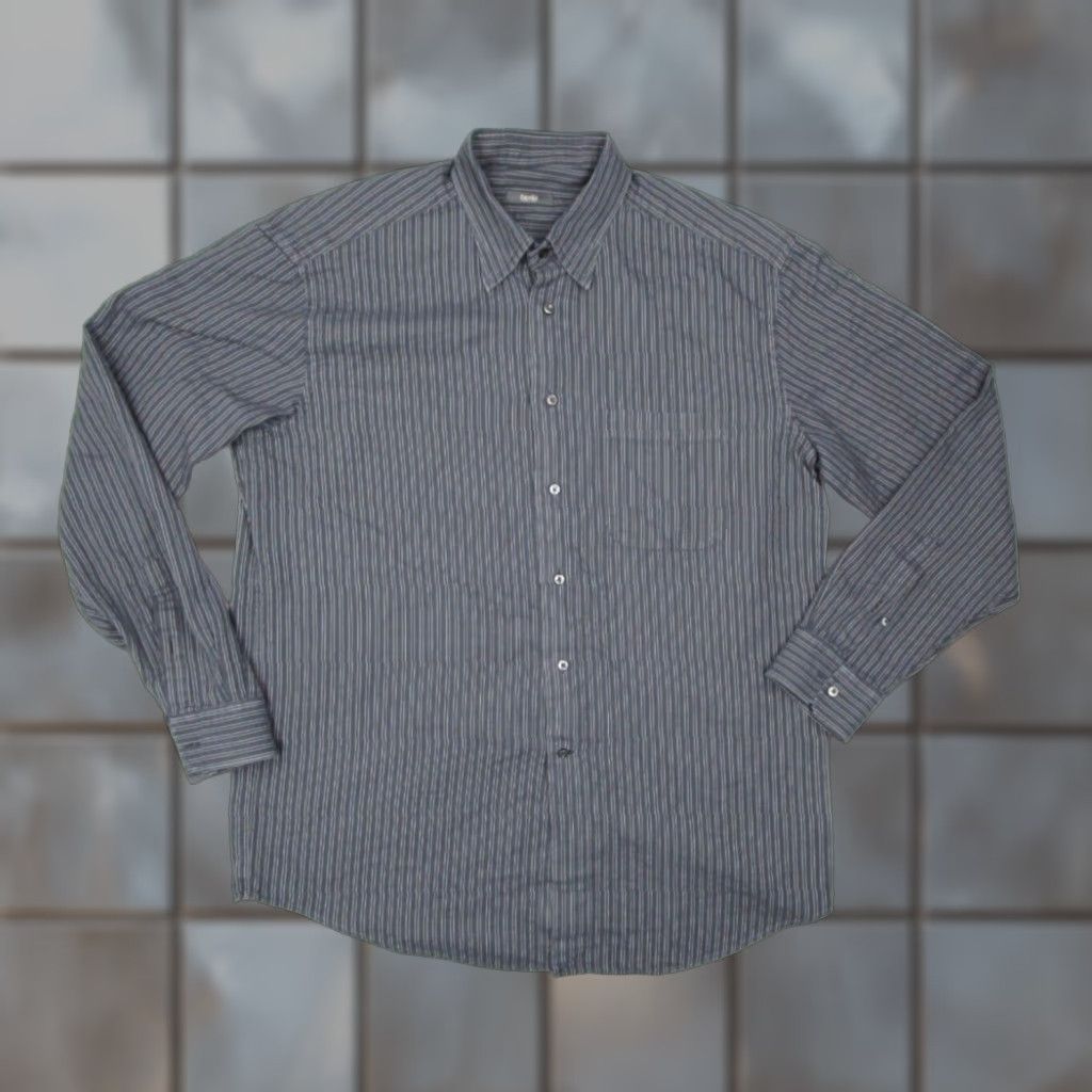 Zanella Zanella Mens XL Gray Striped Long Sleeve Button Down Collar Cotton Shirt Made in Italy Size US XL / EU 56 / 4 - 1 Thumbnail