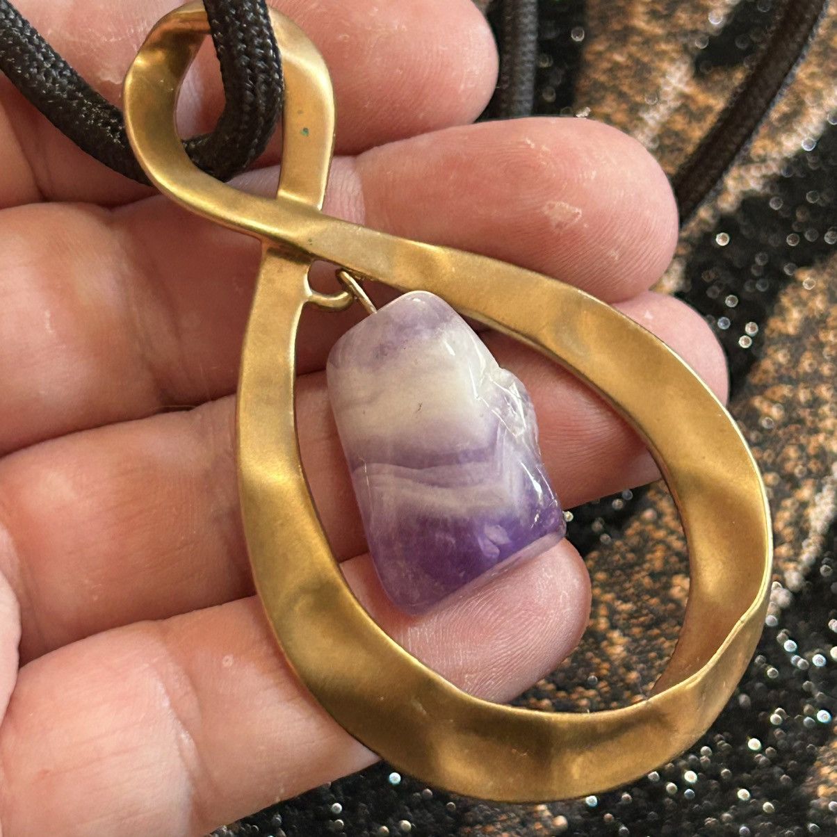 Vintage Vintage boho style amethyst stone pendant on cord necklace Size ONE SIZE - 7 Thumbnail