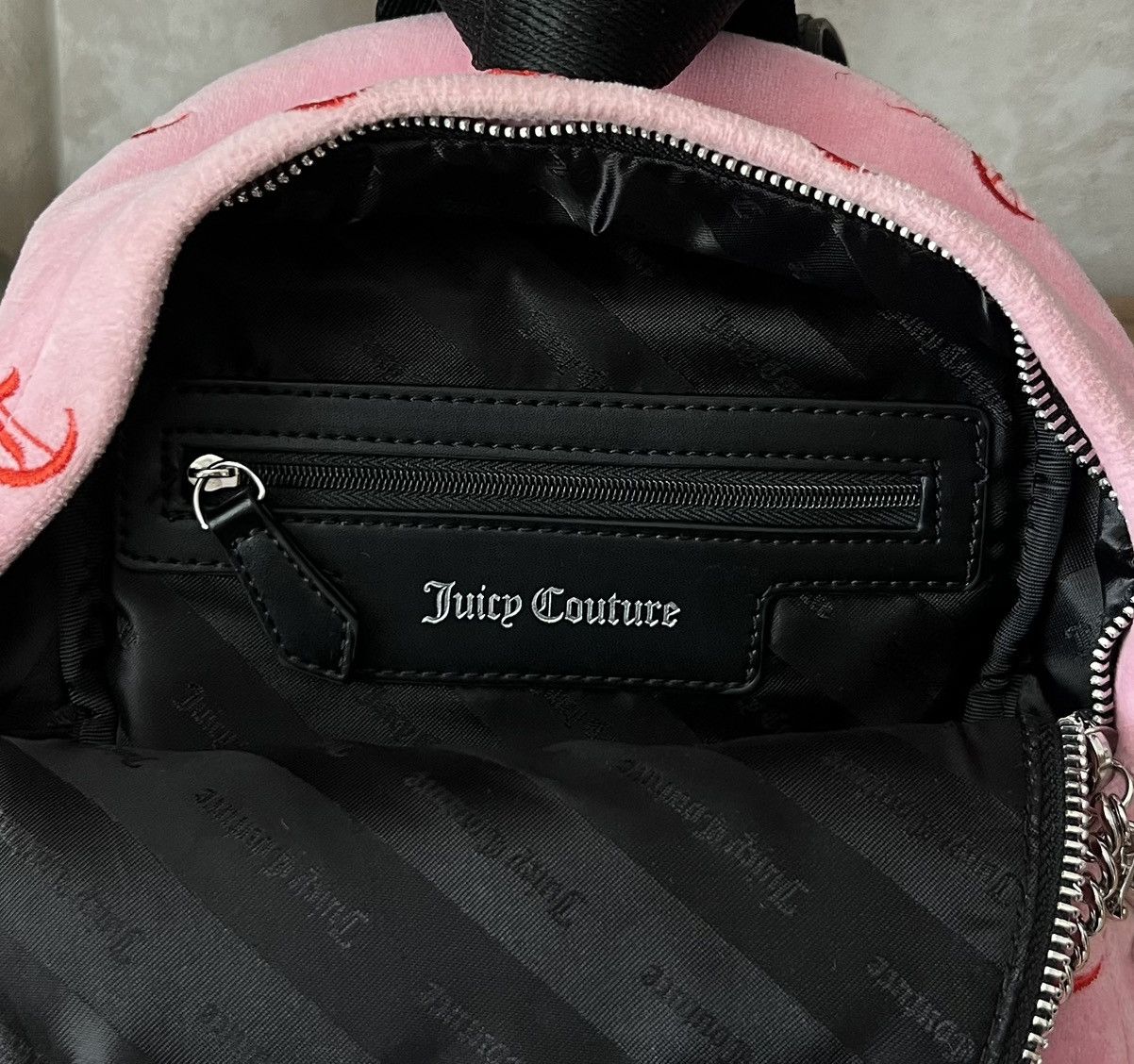 Juicy Couture Juicy Couture Monogram Pink Velour Backpack Size ONE SIZE - 8 Thumbnail