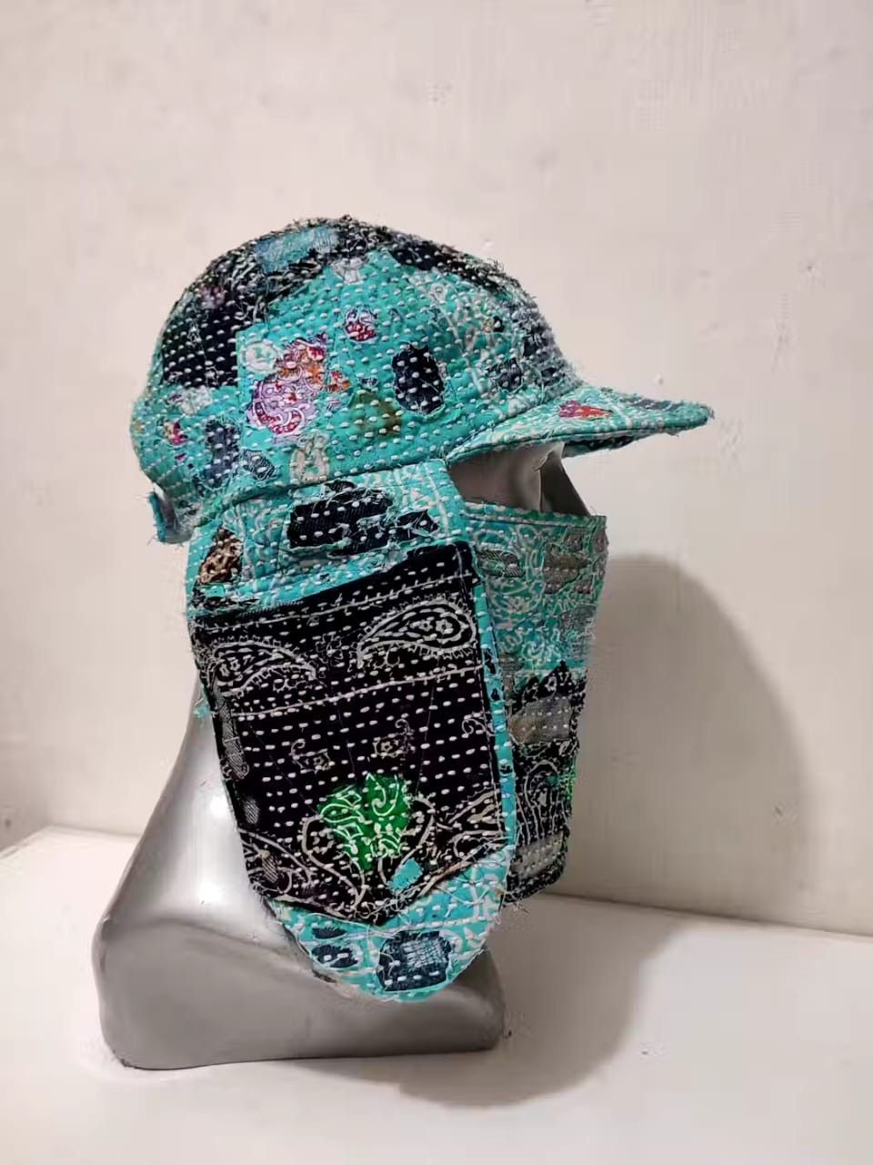 Handmade Custom Made Distressed Patchwork Trapper Ninja Hats Boro Size ONE SIZE - 8 Thumbnail