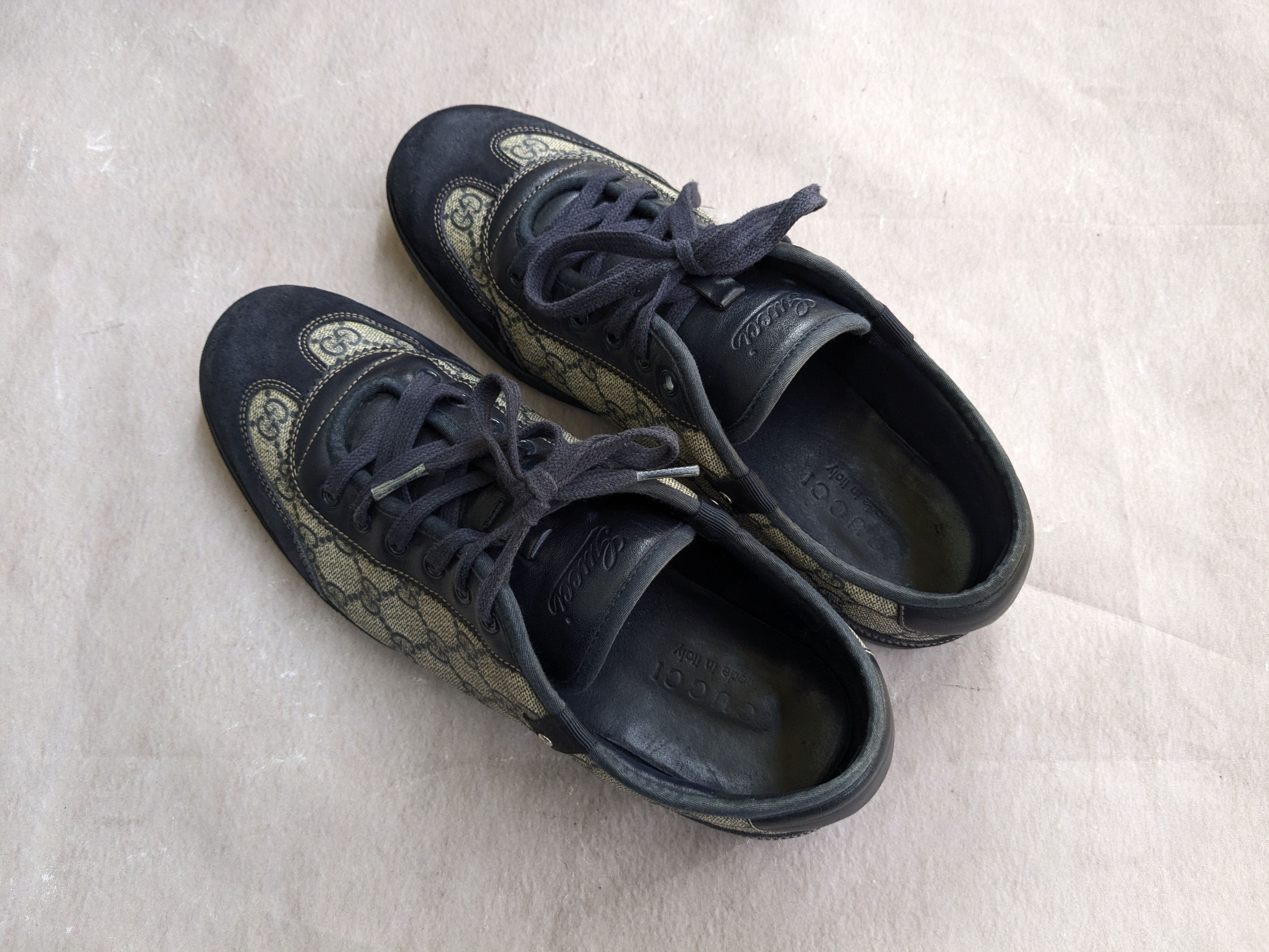 Gucci Gucci Sneakers Navy Blue Low Tops Canvas Suede Monogram Size US 10 / EU 43 - 12 Thumbnail