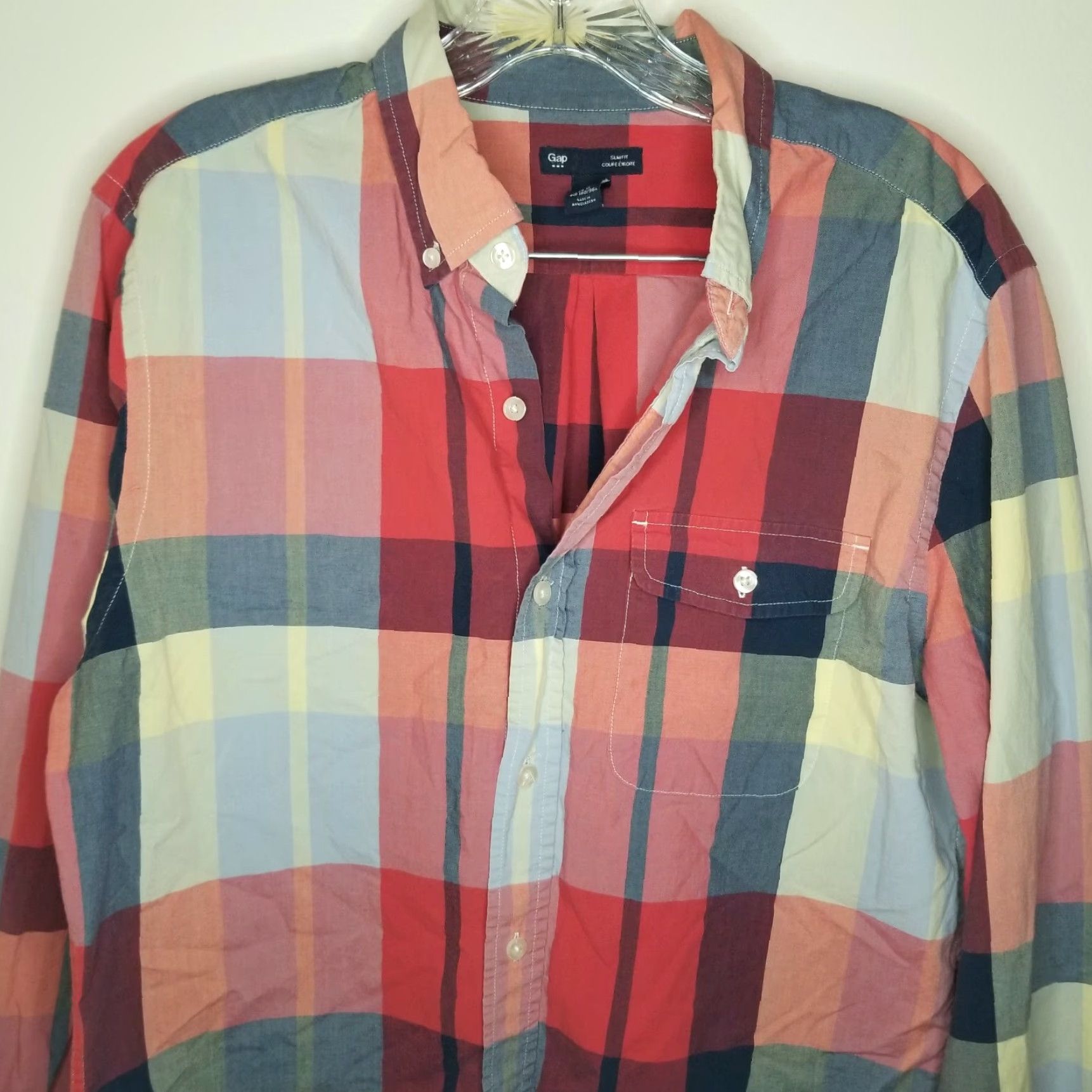 Gap GAP Men Button-Up Shirt Slim Fit Long Sleeve Red Blue Size M Mens Size US M / EU 48-50 / 2 - 2 Thumbnail