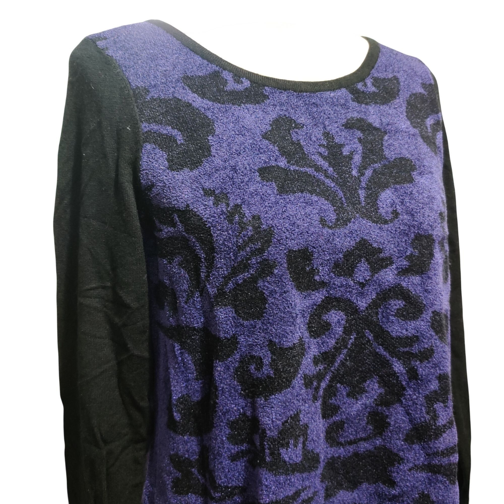 Other Dana Buchman M Purple Black Baroque Damask Knit Sweater Long Size M / US 6-8 / IT 42-44 - 2 Thumbnail